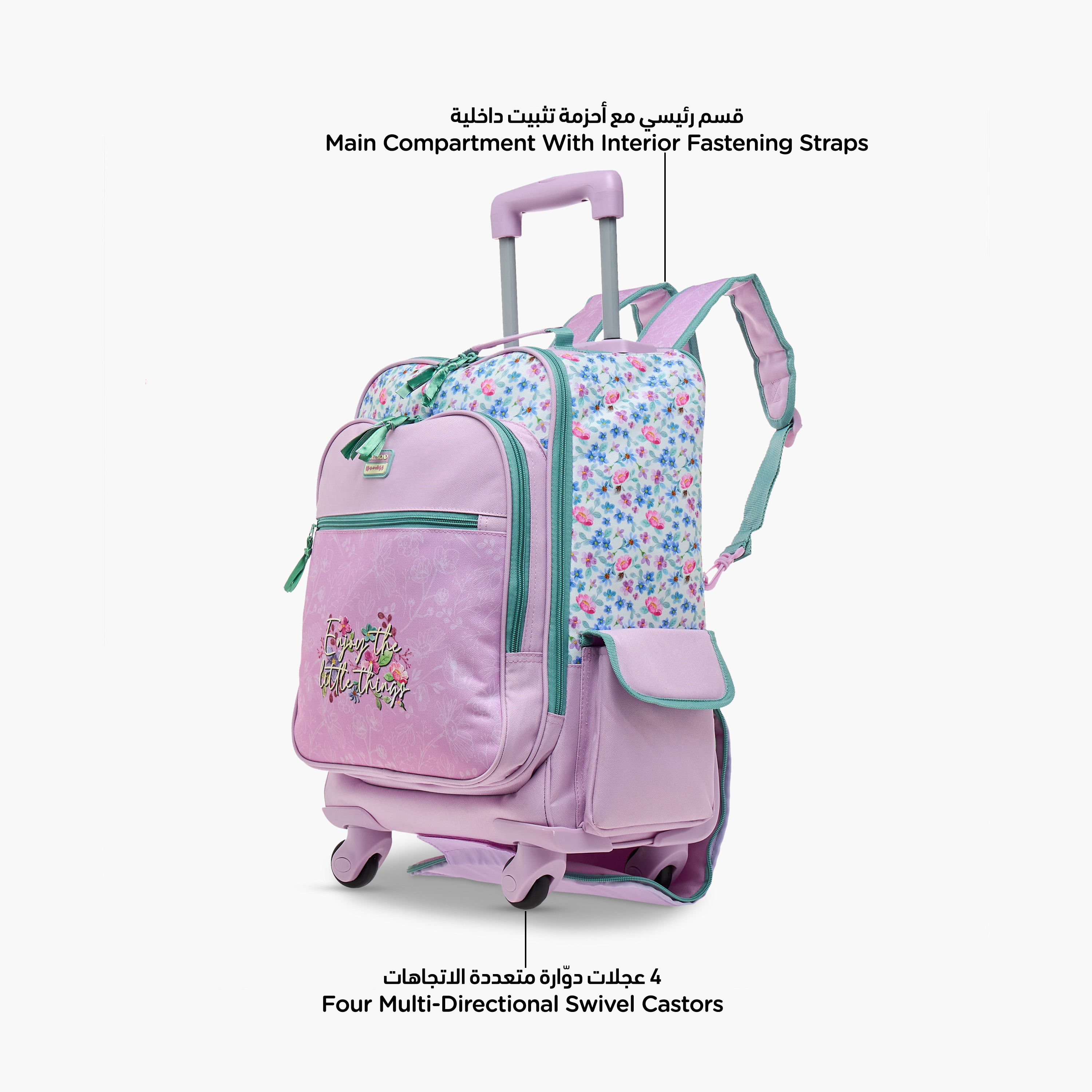 Roll Road Floral Trolley Bag for Girls 8-13 Years with Retractable Handle -school-bagsandbackpacks-trolleybags-image-6
