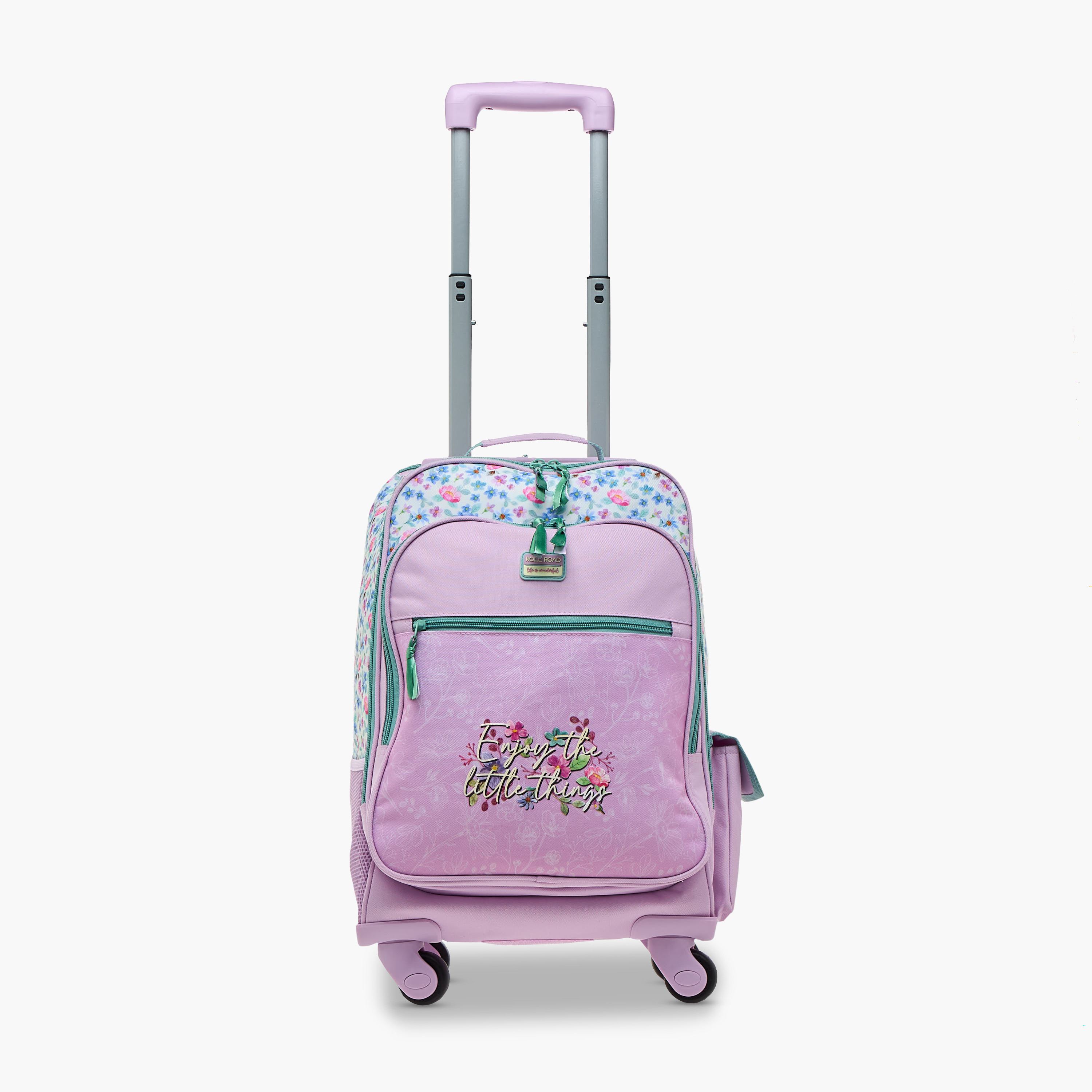 Roll Road Floral Trolley Bag for Girls 8-13 Years with Retractable Handle -school-bagsandbackpacks-trolleybags-image-7