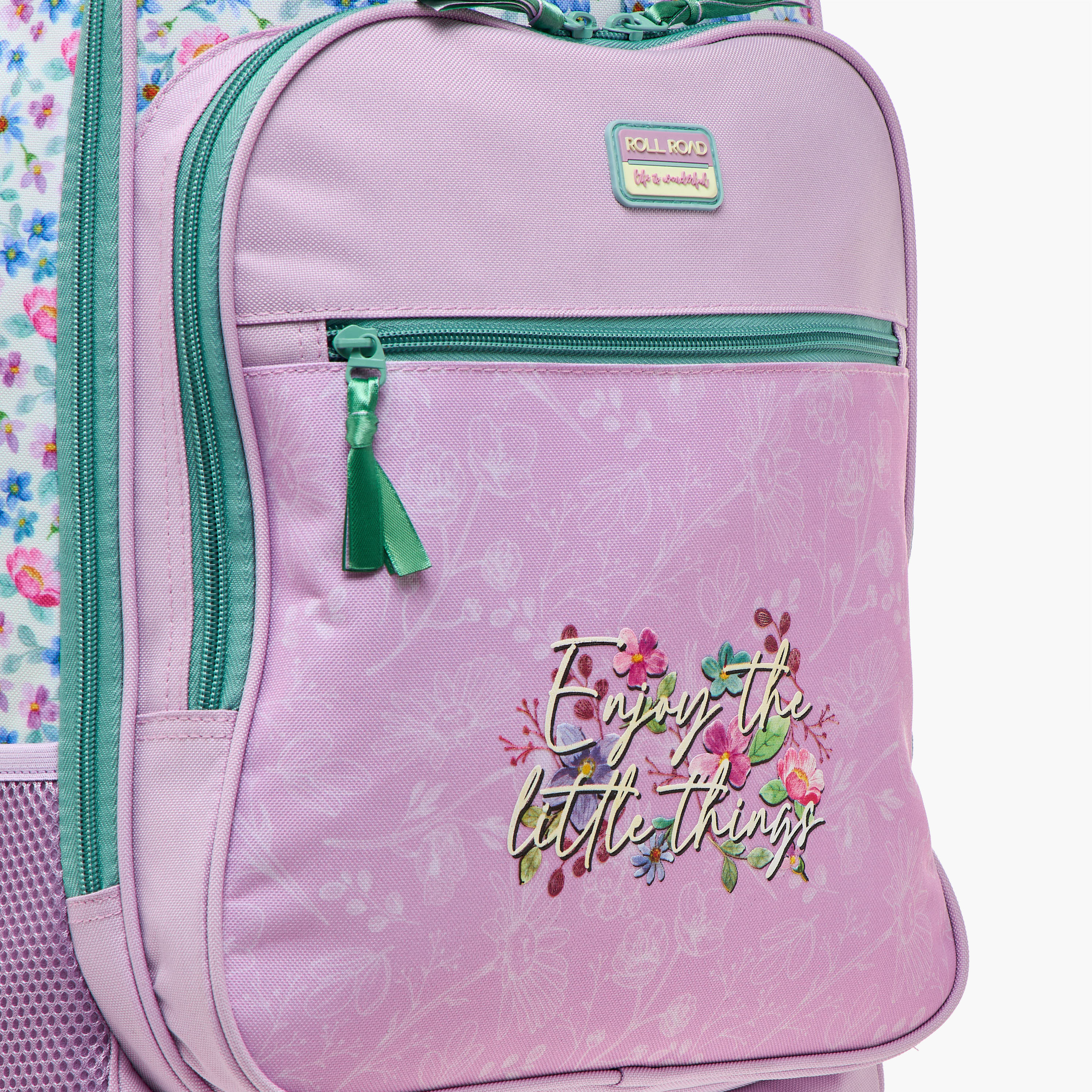 شنطة ترولي للبنات 8-13 سنة بمقبض قابل للسحب وتصميم زهري من رول رود-school-bagsandbackpacks-trolleybags-image-8