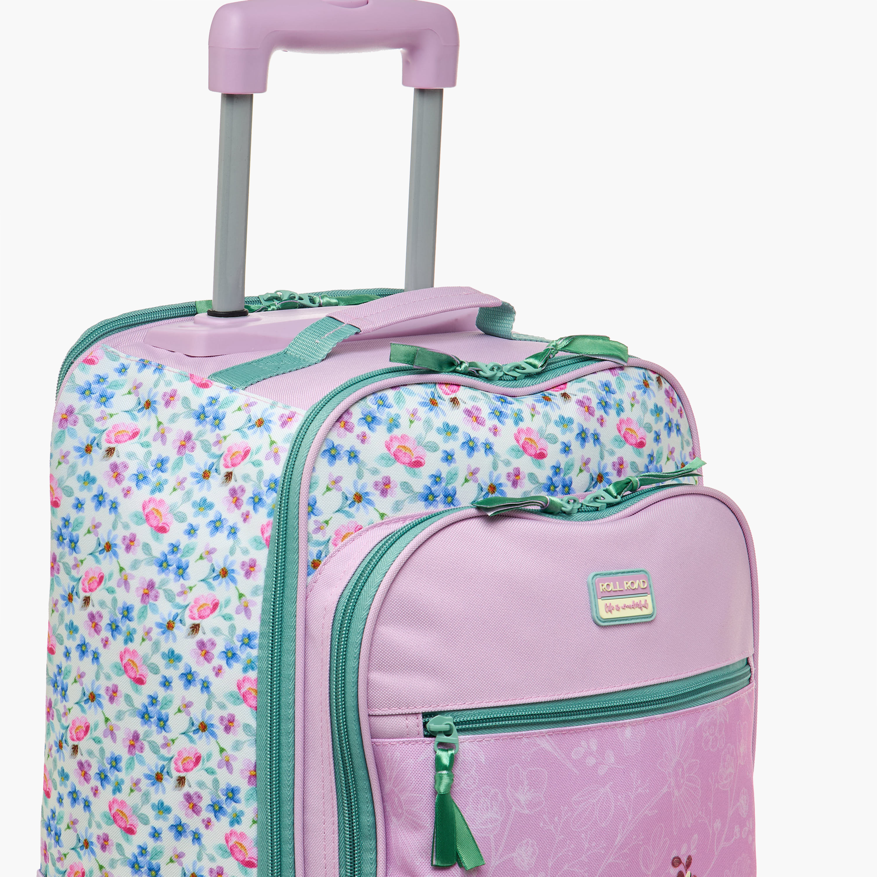 Roll Road Floral Trolley Bag for Girls 8-13 Years with Retractable Handle -school-bagsandbackpacks-trolleybags-image-9