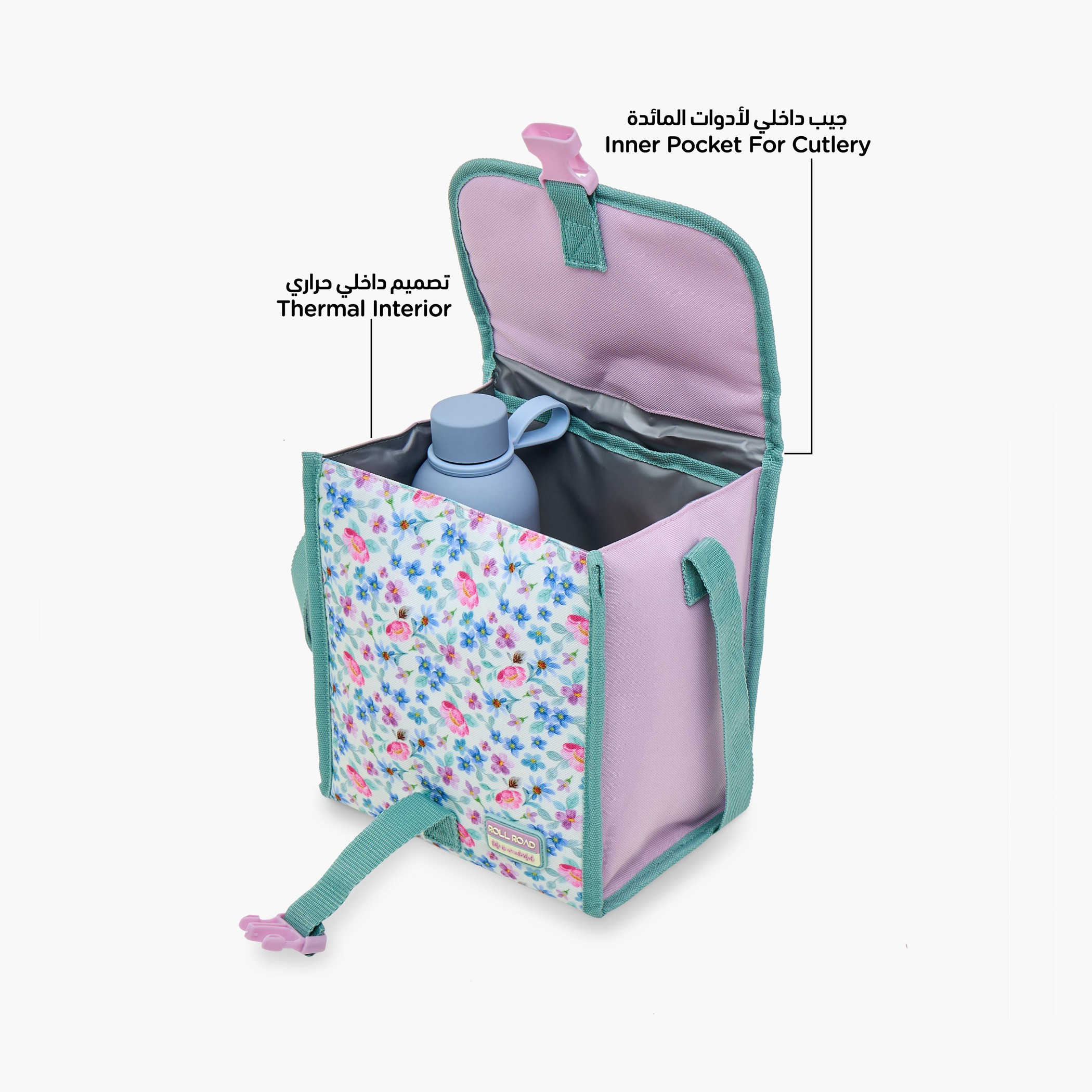 Roll Road Floral Print Lunch Bag with Handle and Side Release Buckle Closure-school-lunchessentials-lunchbags-image-6
