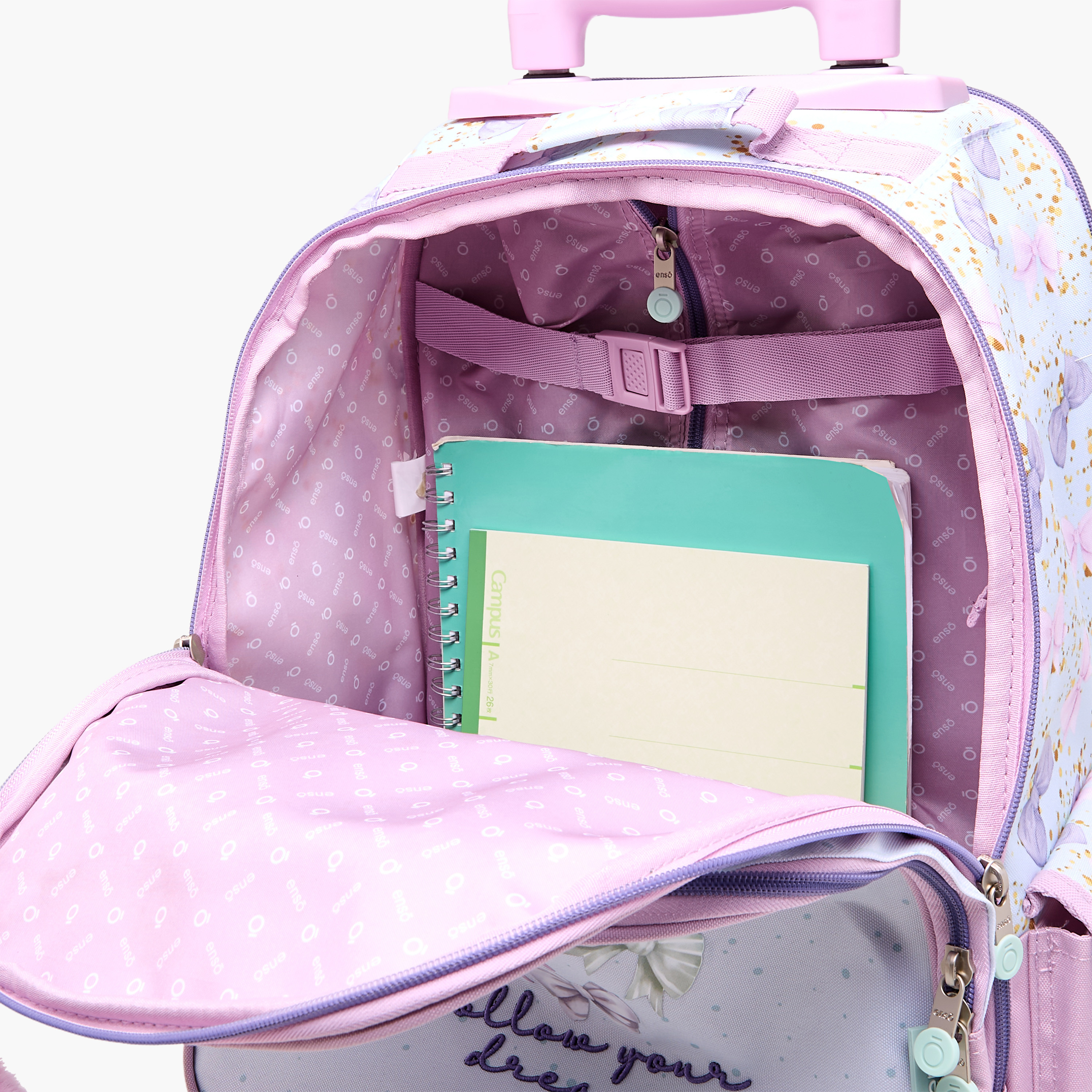 Enso Bow Trolley Bag for Girls 8-13 Years with Retractable Handle -school-bagsandbackpacks-trolleybags-image-18