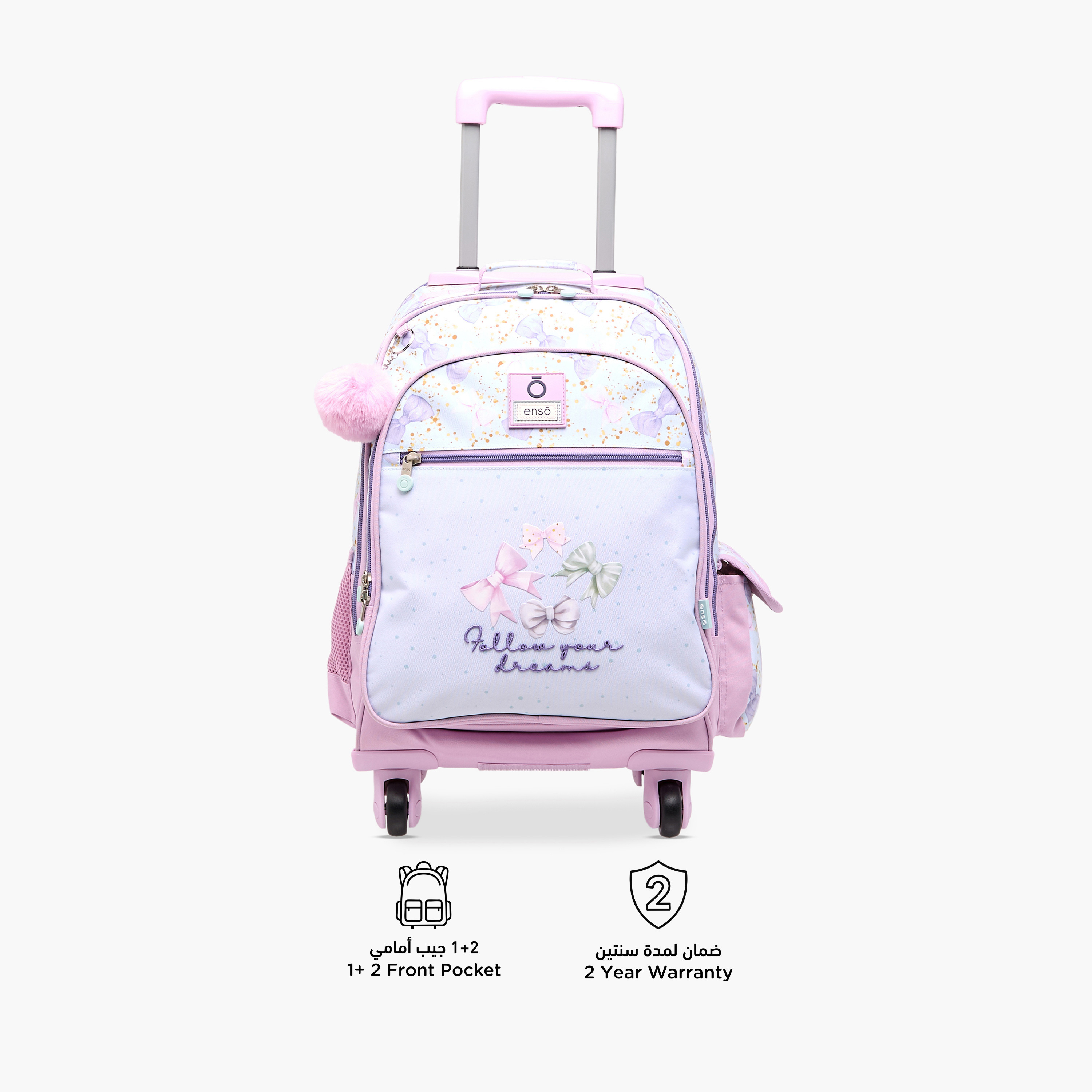 Enso Bow Trolley Bag for Girls 8-13 Years with Retractable Handle -school-bagsandbackpacks-trolleybags-image-4