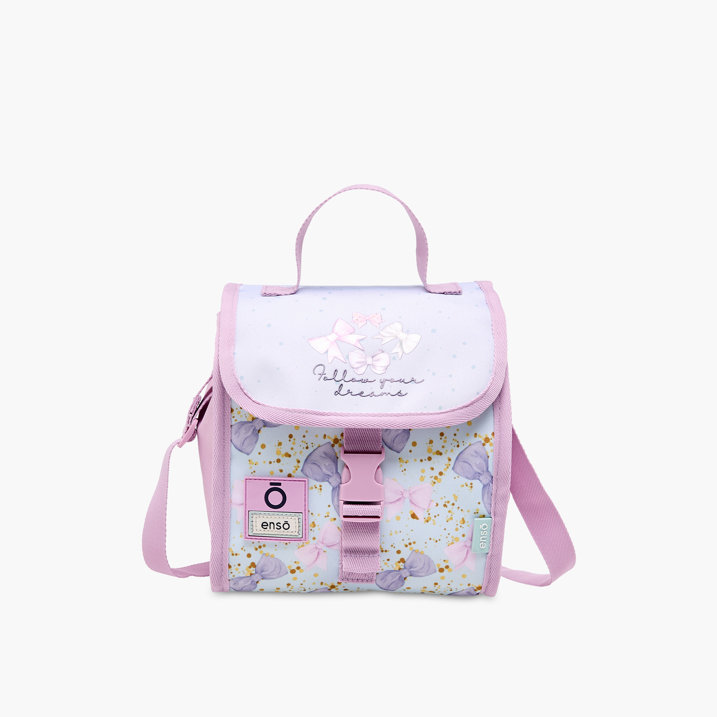 Enso Bow Print Lunch Bag with Buckle Closure-school-lunchessentials-lunchbags-image-1