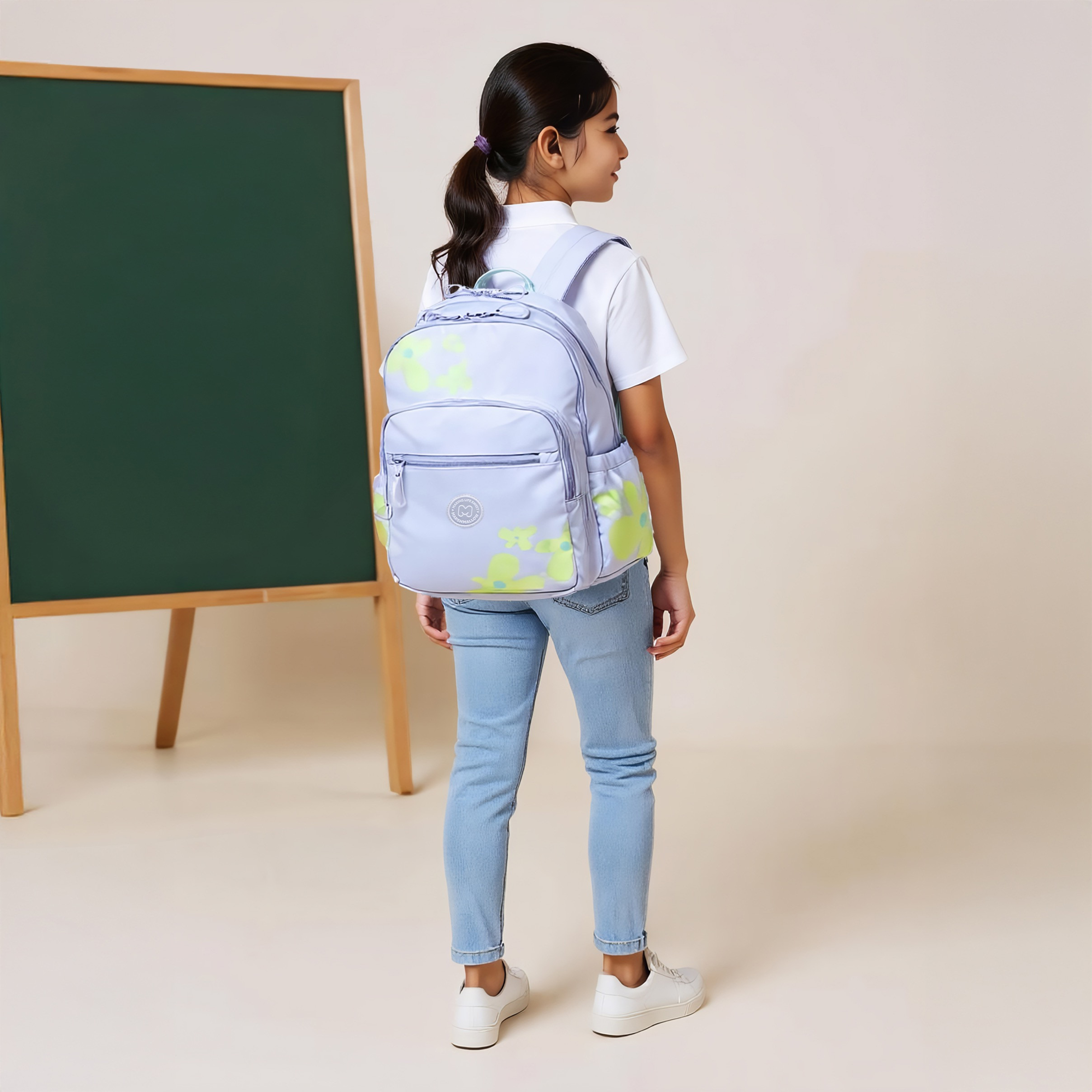 MARSHMALLOW Floral Print Backpack with Adjustable Straps and Zip Closure - 33x43x16 cms-promo_LS20_OMN-image-3