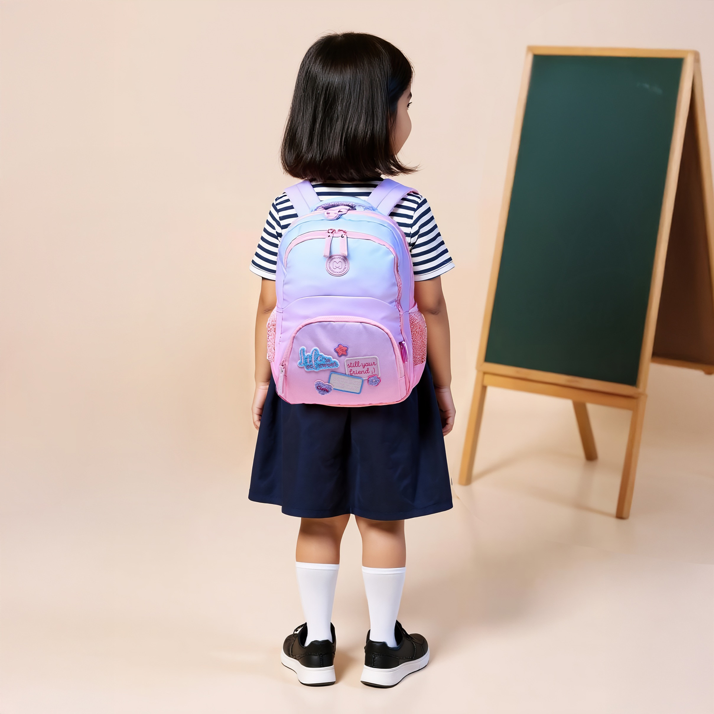 MARSHMALLOW Applique Patch Detail Backpack with Adjustable Shoulder Straps - 33x43x16 cm-promo_LS20_OMN-image-3