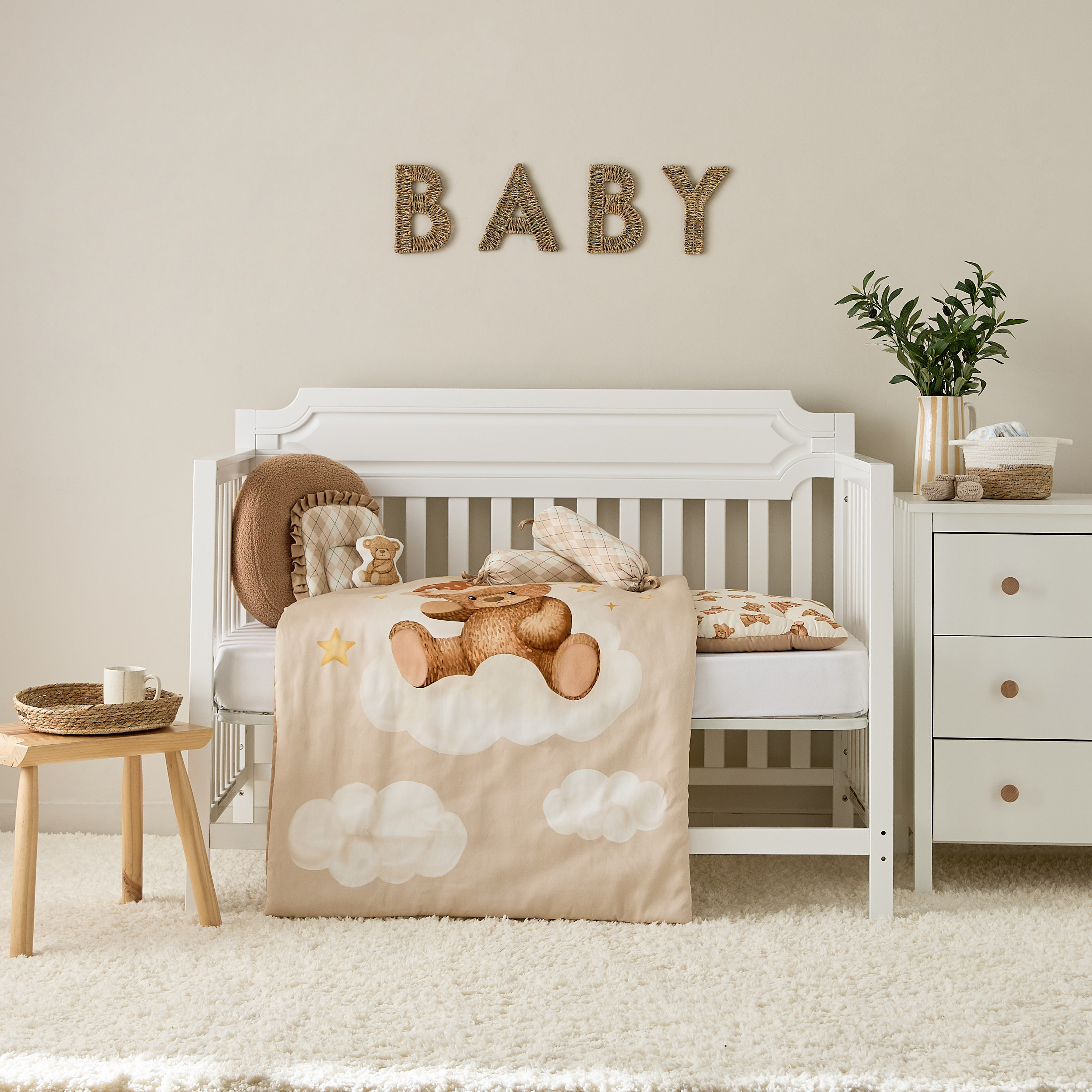 طقم مفروشات سرير عضوي بطبعات دب تيدي من فلانسي فلاف - 6 قطع - 58x84 سم-baby-nursery-babybedding-image-10