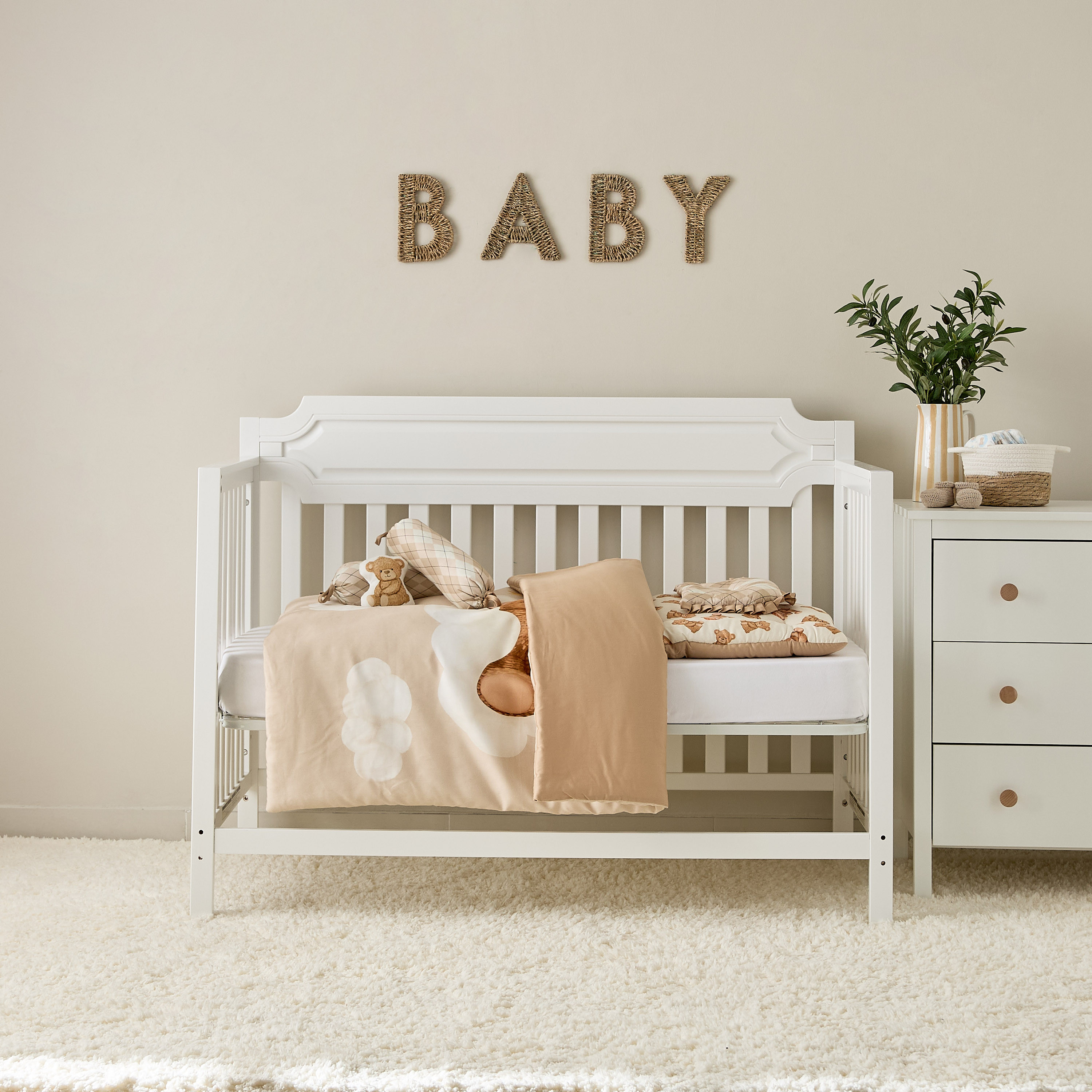 طقم مفروشات سرير عضوي بطبعات دب تيدي من فلانسي فلاف - 6 قطع - 58x84 سم-baby-nursery-babybedding-image-9