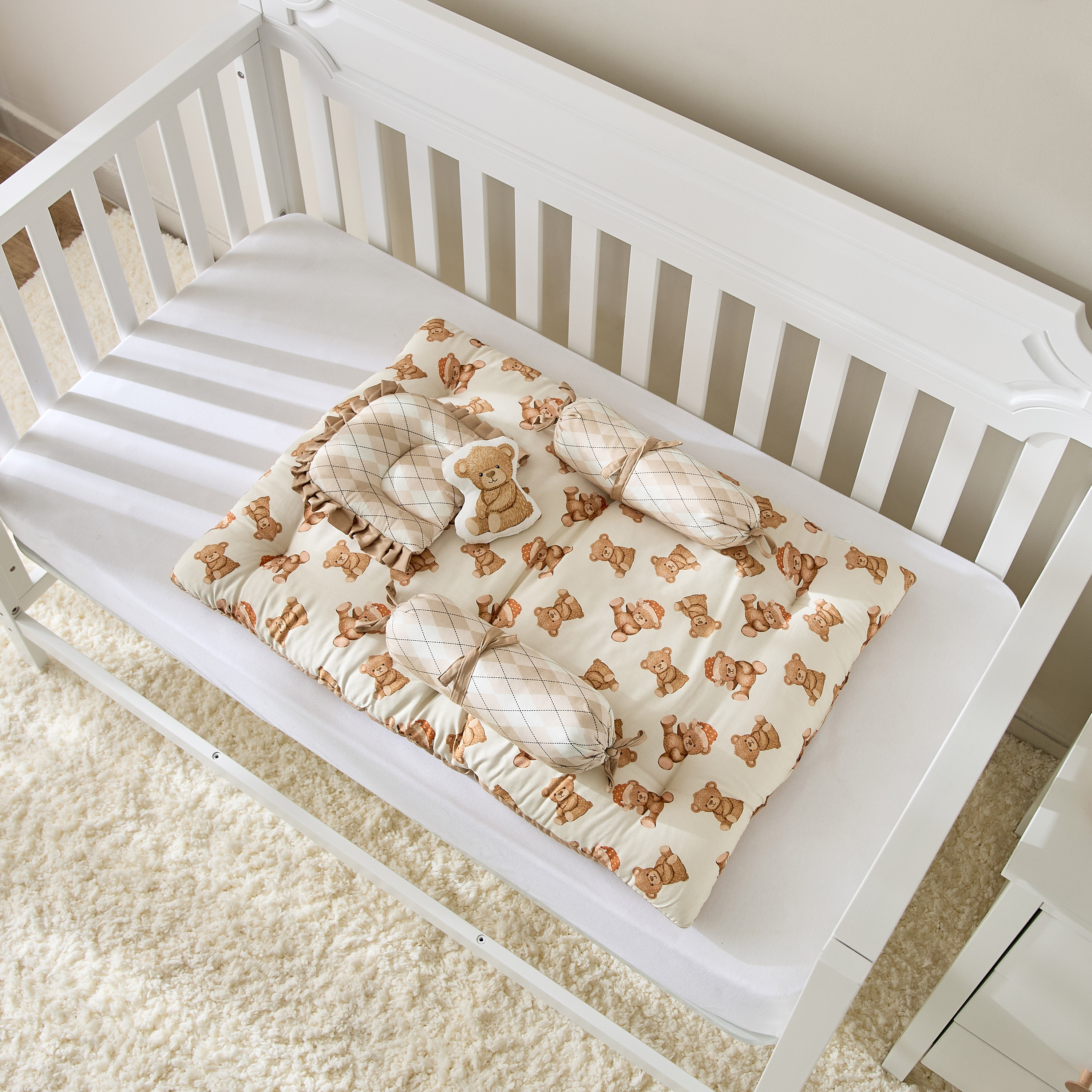 طقم مفروشات سرير عضوي بطبعات دب تيدي من فلانسي فلاف - 6 قطع - 58x84 سم-baby-nursery-babybedding-image-7