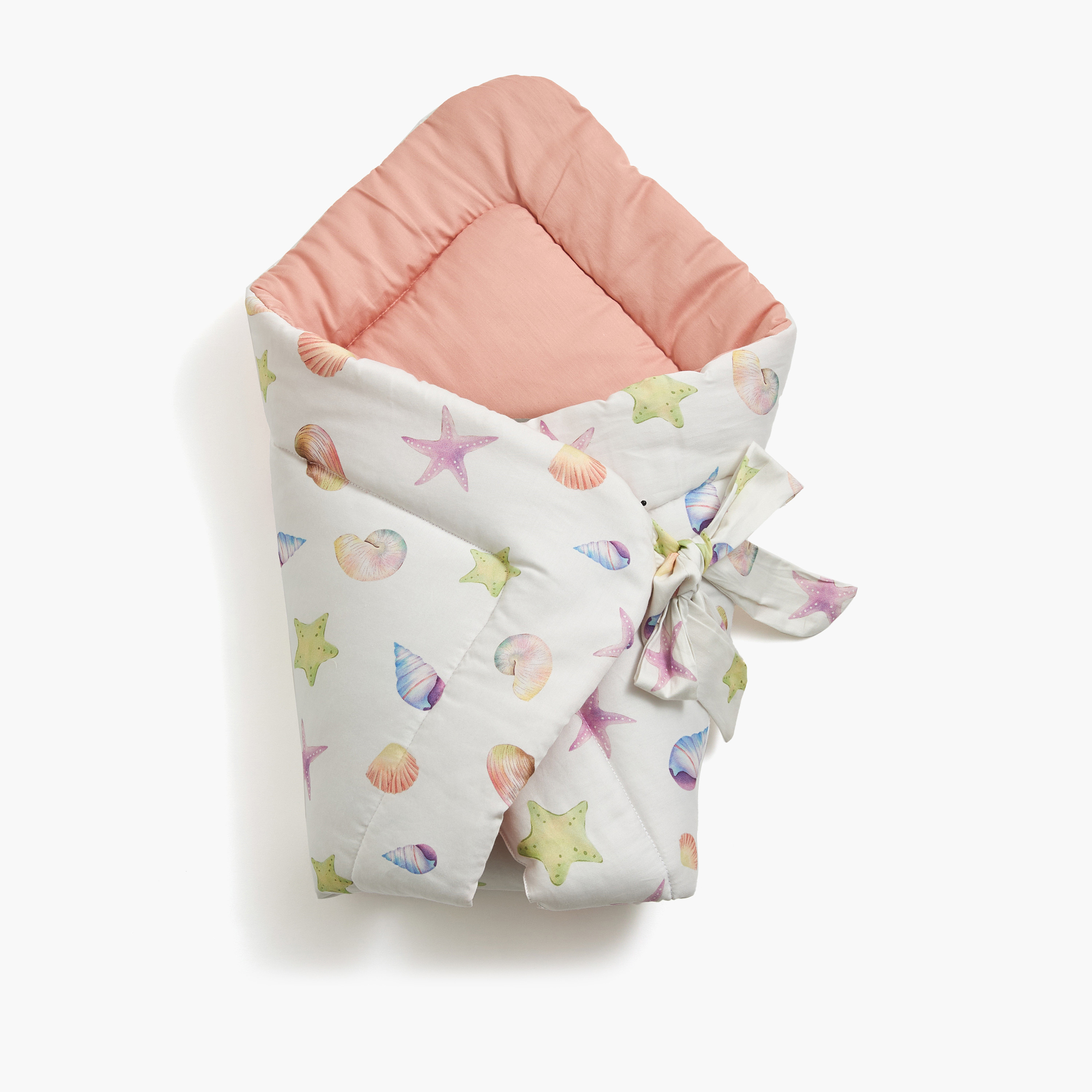 Fancy Fluff All-Over Seashell Print Swaddle Wrap with Tie-Ups - 71x71 cm-baby-nursery-blanketsandswaddles-swaddlesandsleepingbags-image-1
