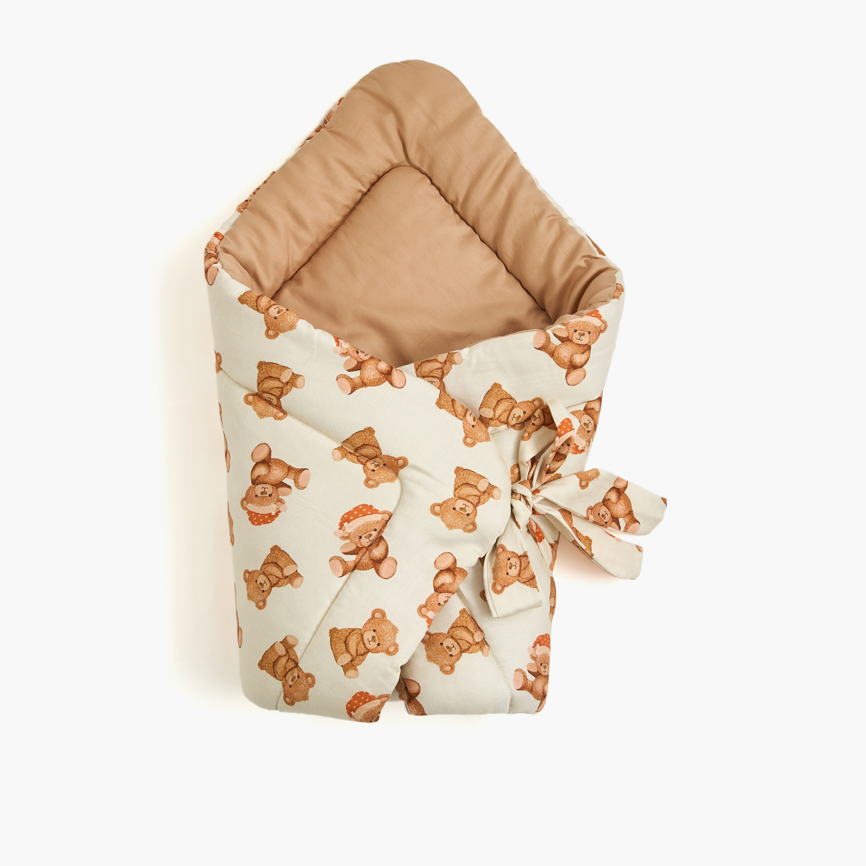 Fancy Fluff All-Over Teddy Bear Print Swaddle Wrap with Tie-Ups - 71x71 cm-baby-nursery-blanketsandswaddles-swaddlesandsleepingbags-image-1