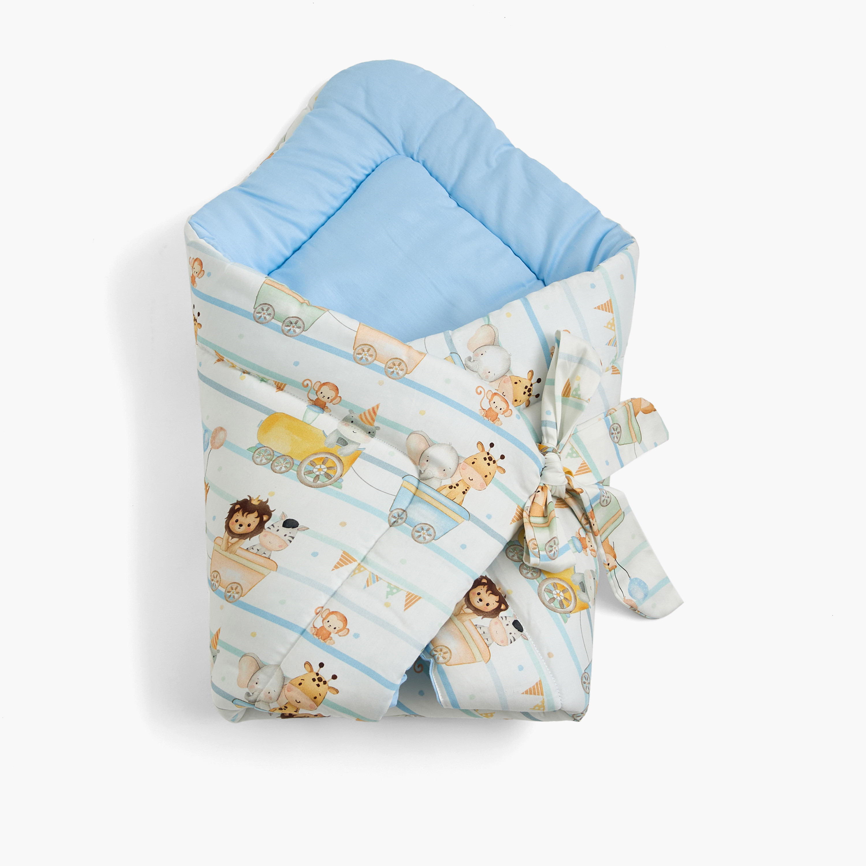Fancy Fluff All-Over Wild Animals Print Swaddle Wrap with Tie-Ups - 71x71 cm-baby-nursery-blanketsandswaddles-swaddlesandsleepingbags-image-1