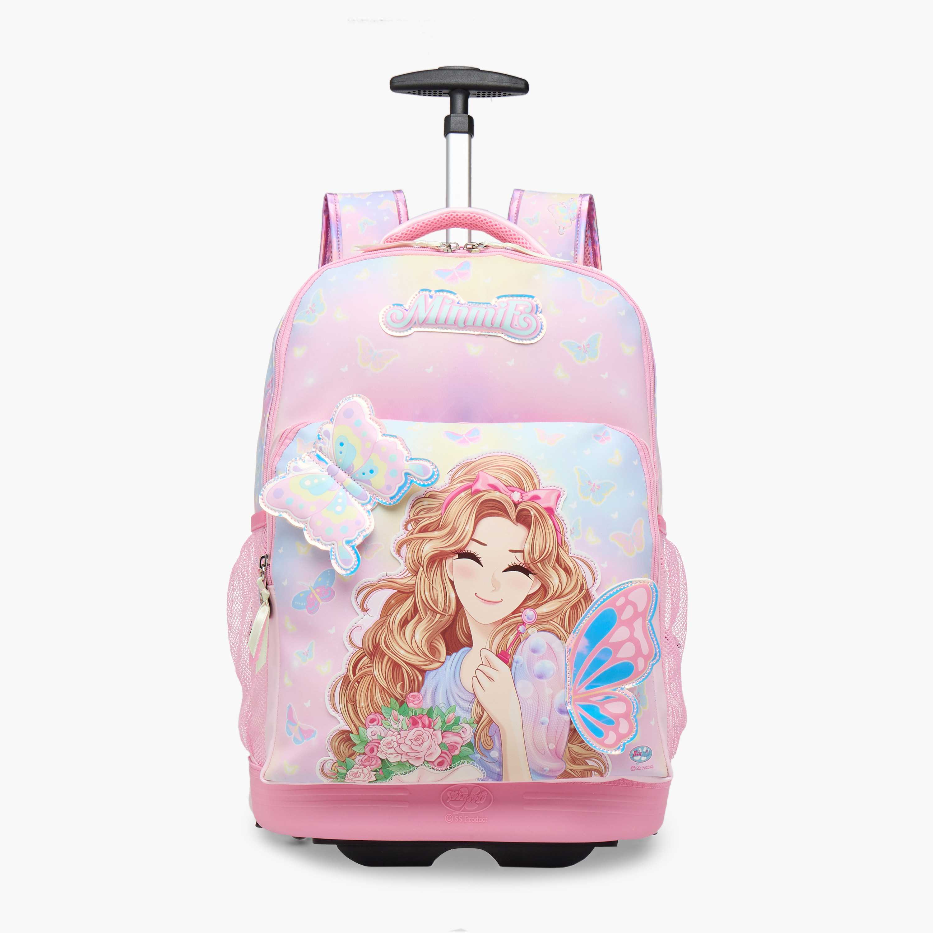 Minmie Butterfly Trolley Bag for Girls 5-8 Years with Retractable Handle – 18 inches-school-bagsandbackpacks-trolleybags-image-1