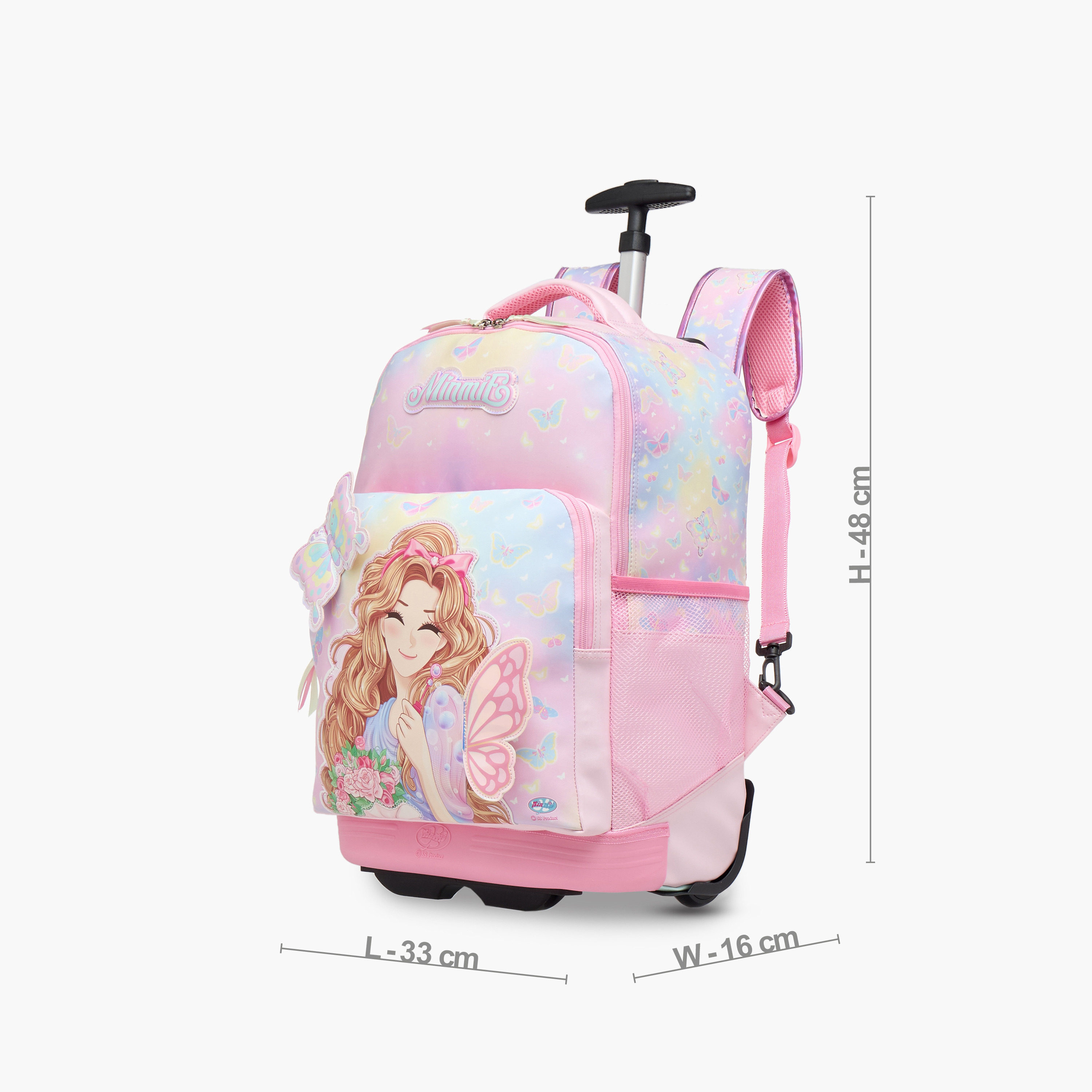 Minmie Butterfly Trolley Bag for Girls 5-8 Years with Retractable Handle – 18 inches-school-bagsandbackpacks-trolleybags-image-2