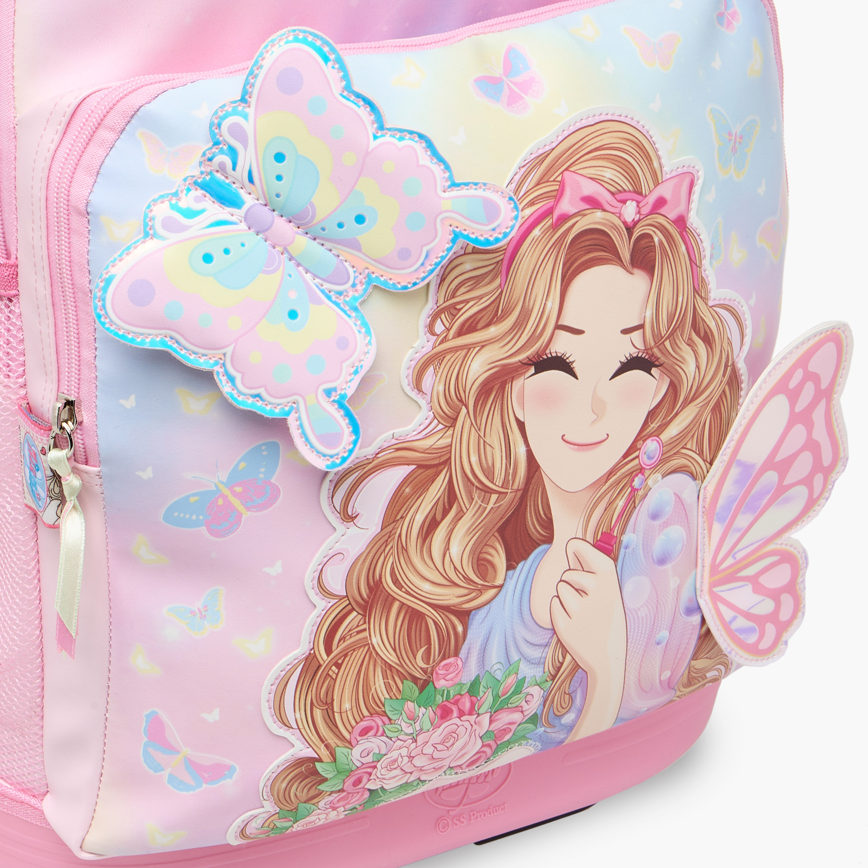 Minmie Butterfly Trolley Bag for Girls 5-8 Years with Retractable Handle – 18 inches-school-bagsandbackpacks-trolleybags-image-9