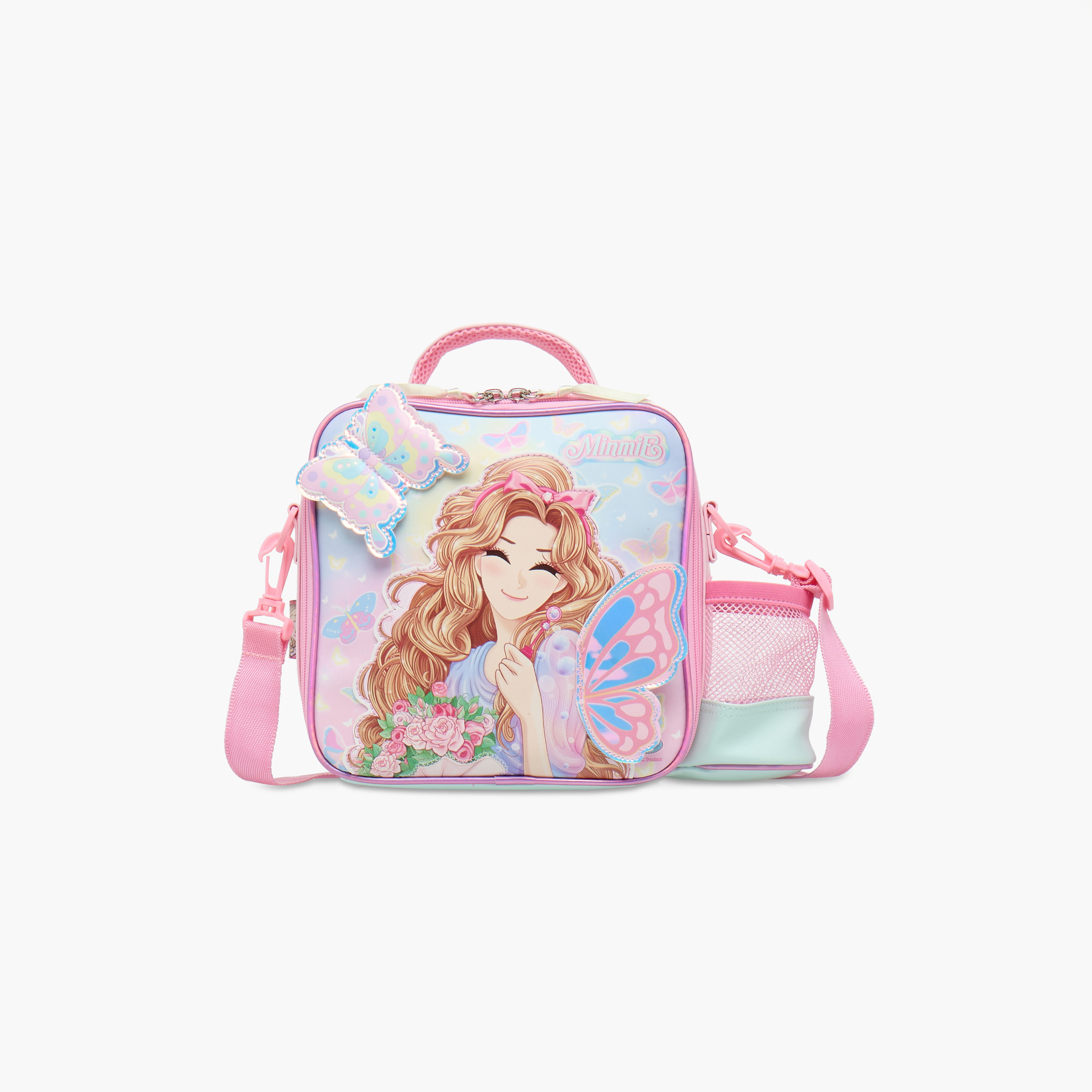 Minmie Butterfly Applique Lunch Bag with Handle and Zip Closure-school-lunchessentials-lunchbags-image-1