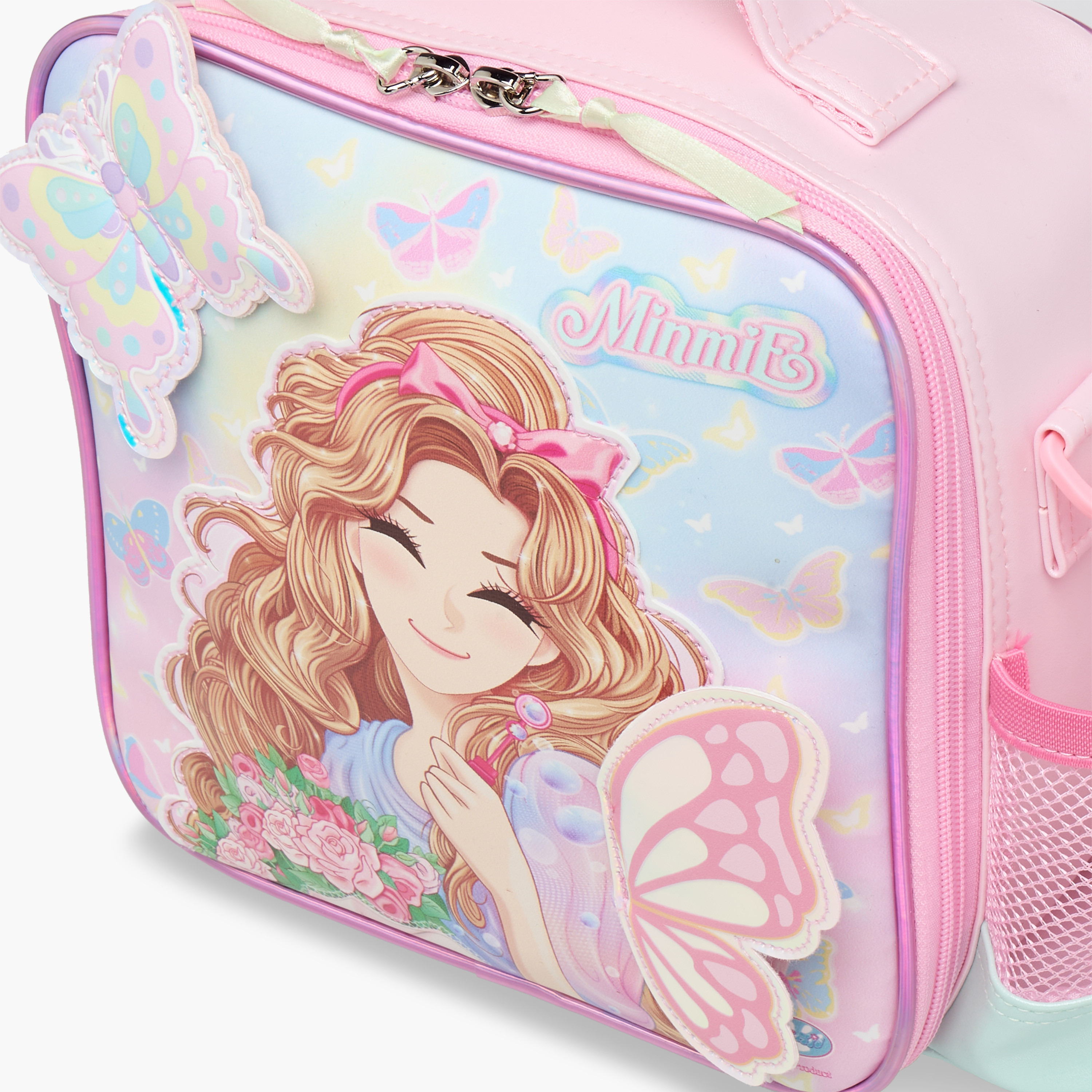 Minmie Butterfly Applique Lunch Bag with Handle and Zip Closure-school-lunchessentials-lunchbags-image-5