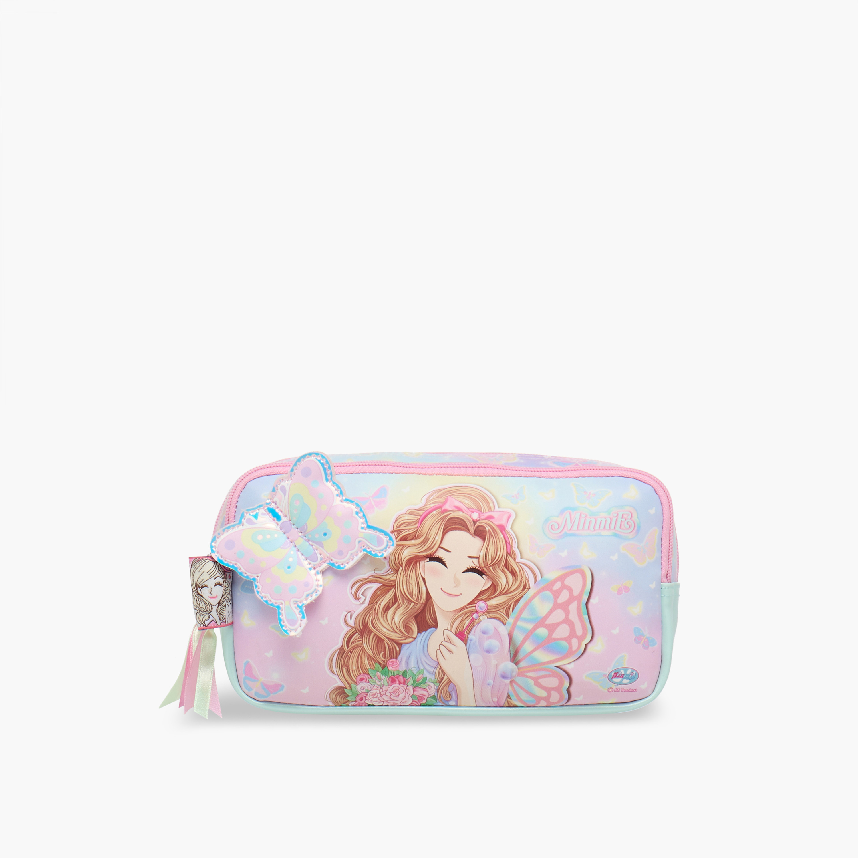 Minmie Butterfly Applique Pencil Pouch with Zip Closure-school-stationery-pencilcases-image-1