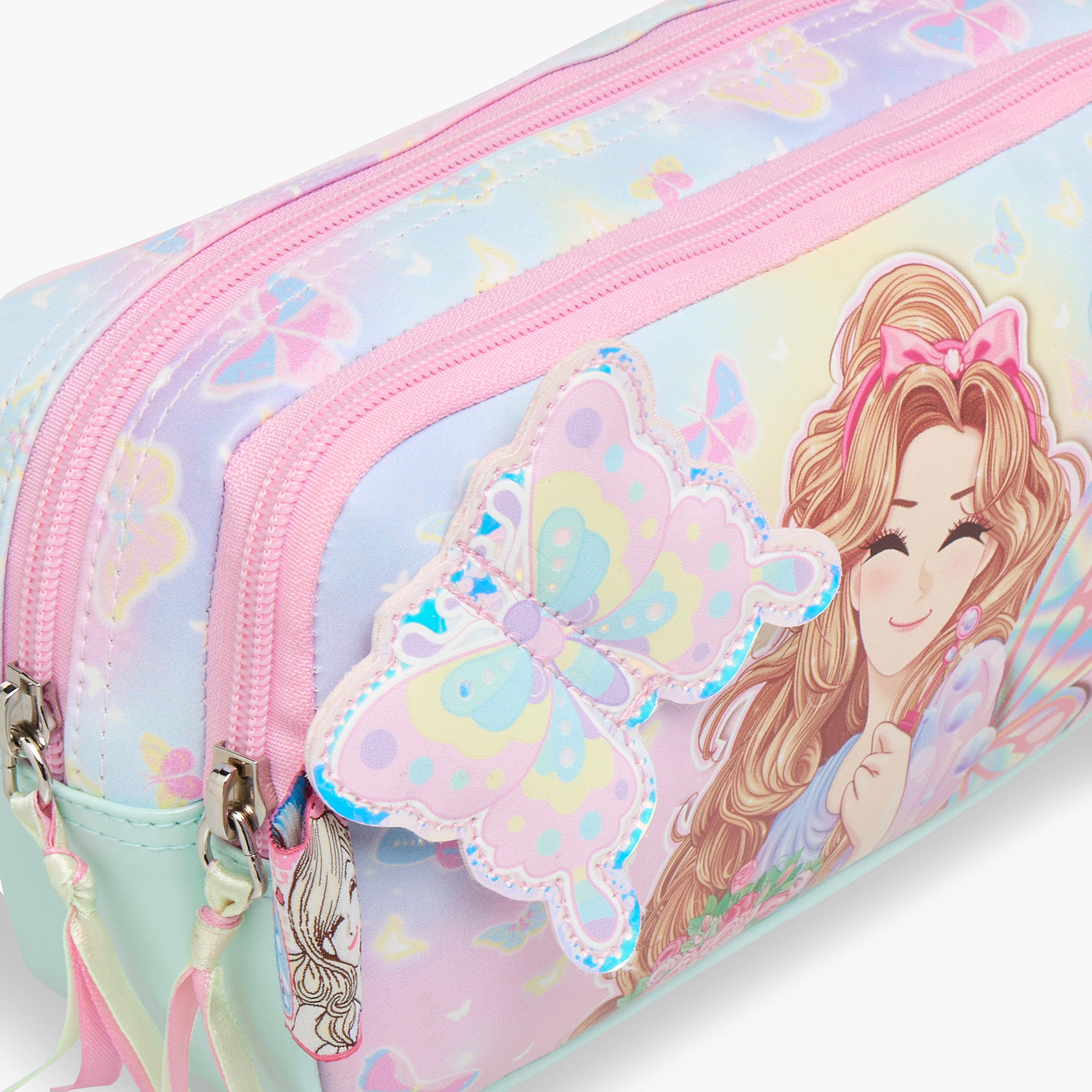 Minmie Butterfly Applique Pencil Pouch with Zip Closure-school-stationery-pencilcases-image-4
