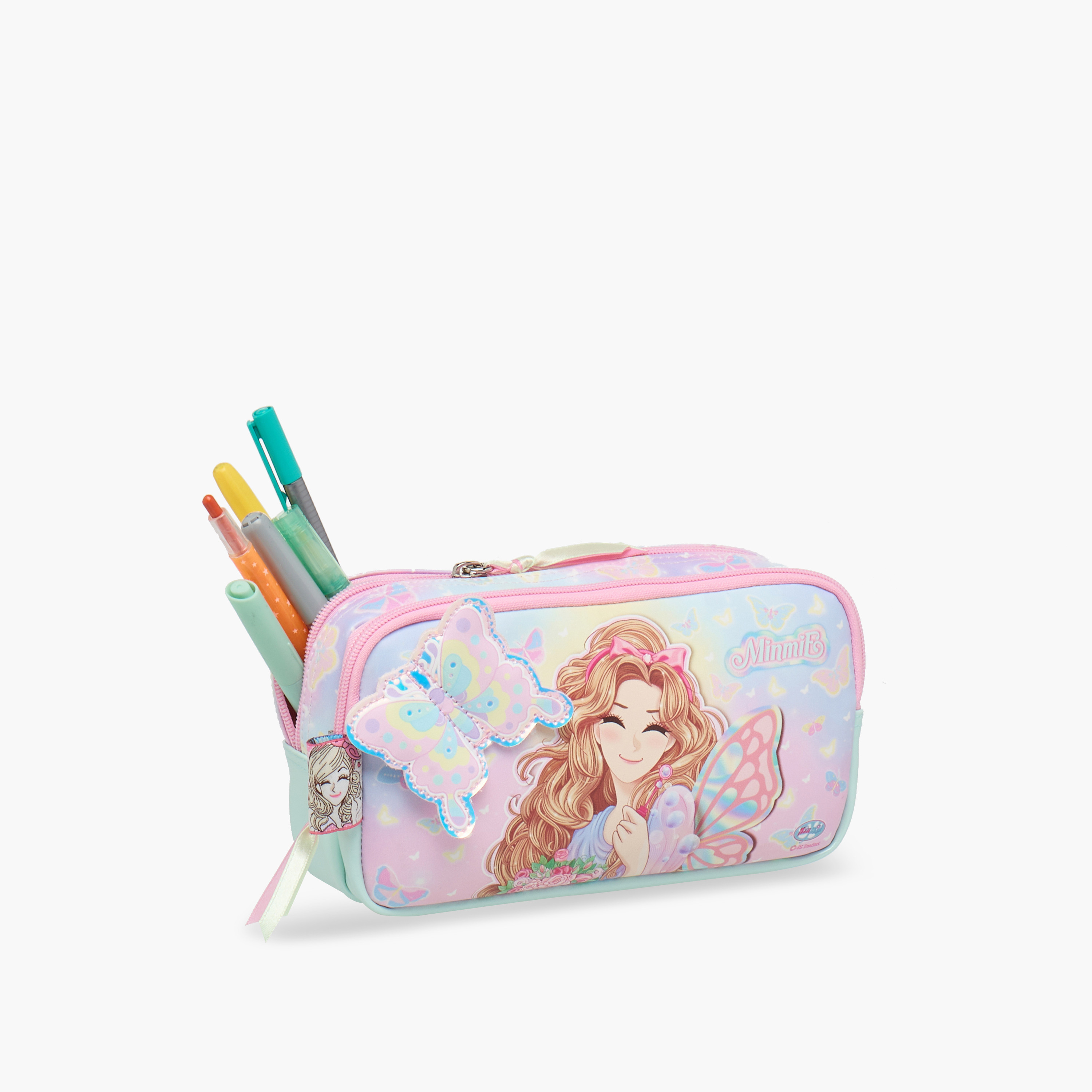 Minmie Butterfly Applique Pencil Pouch with Zip Closure-school-stationery-pencilcases-image-5