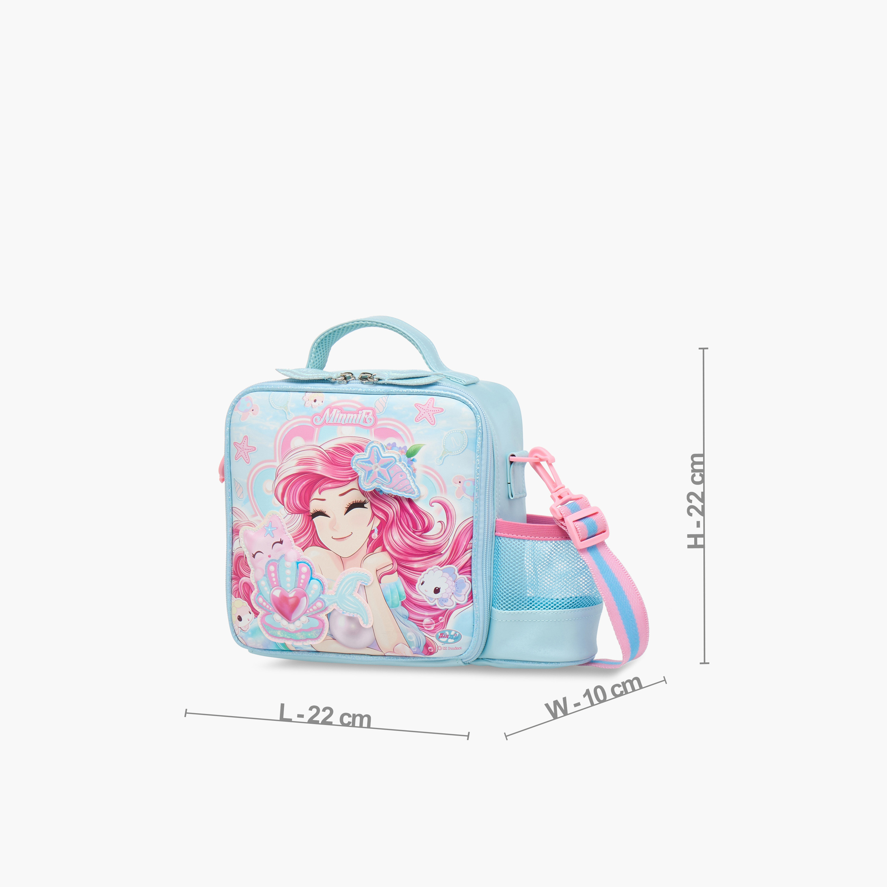 Minmie Mermaid Print Lunch Bag with Detachable Strap and Zip Closure-school-lunchessentials-lunchbags-image-2