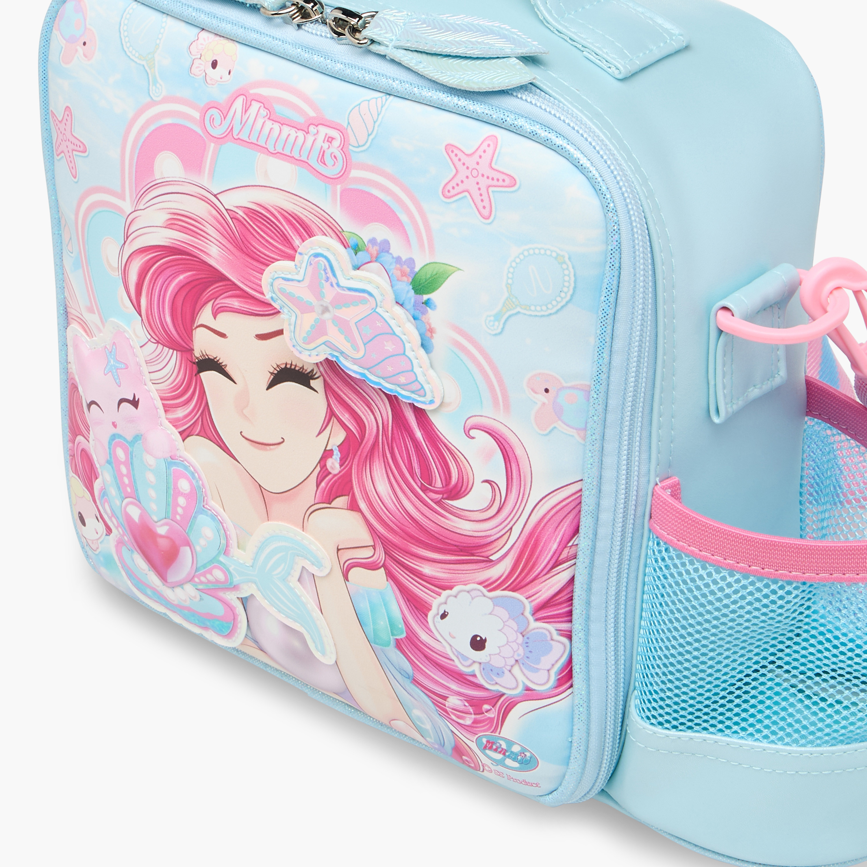 Minmie Mermaid Print Lunch Bag with Detachable Strap and Zip Closure-school-lunchessentials-lunchbags-image-5