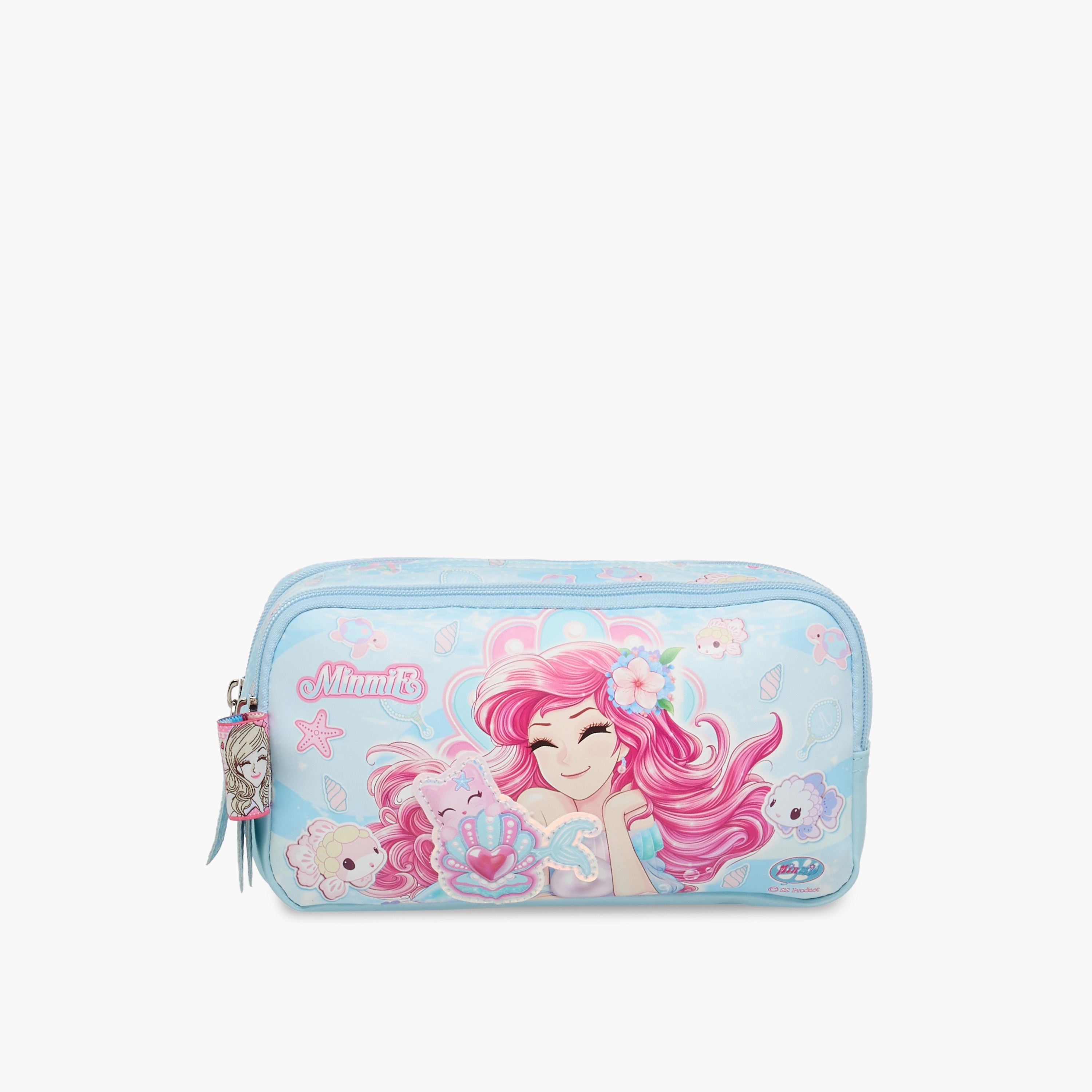Minmie Mermaid Print Pencil Pouch with Zip Closure-school-stationery-pencilcases-image-1