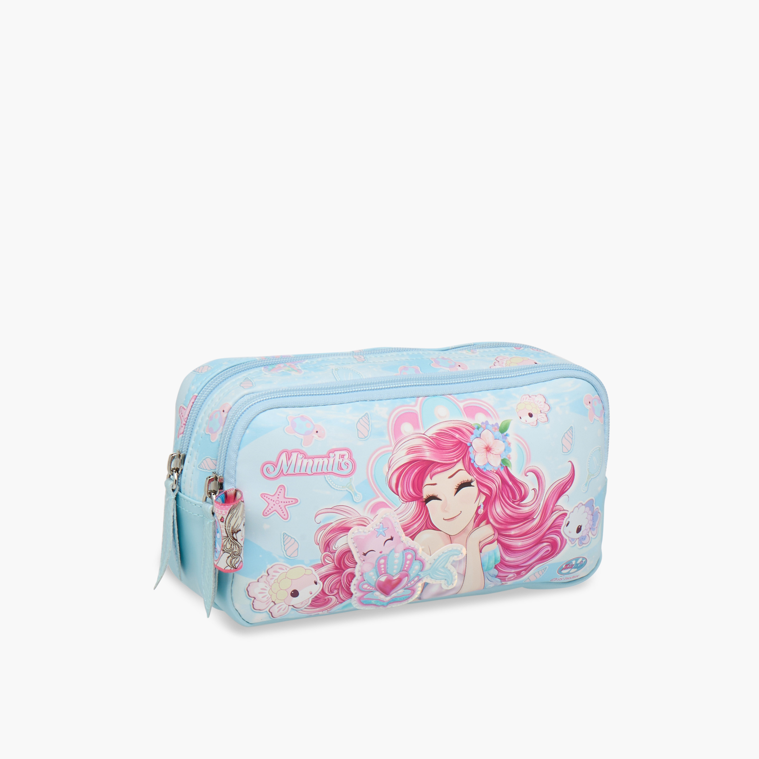 Minmie Mermaid Print Pencil Pouch with Zip Closure-school-stationery-pencilcases-image-2