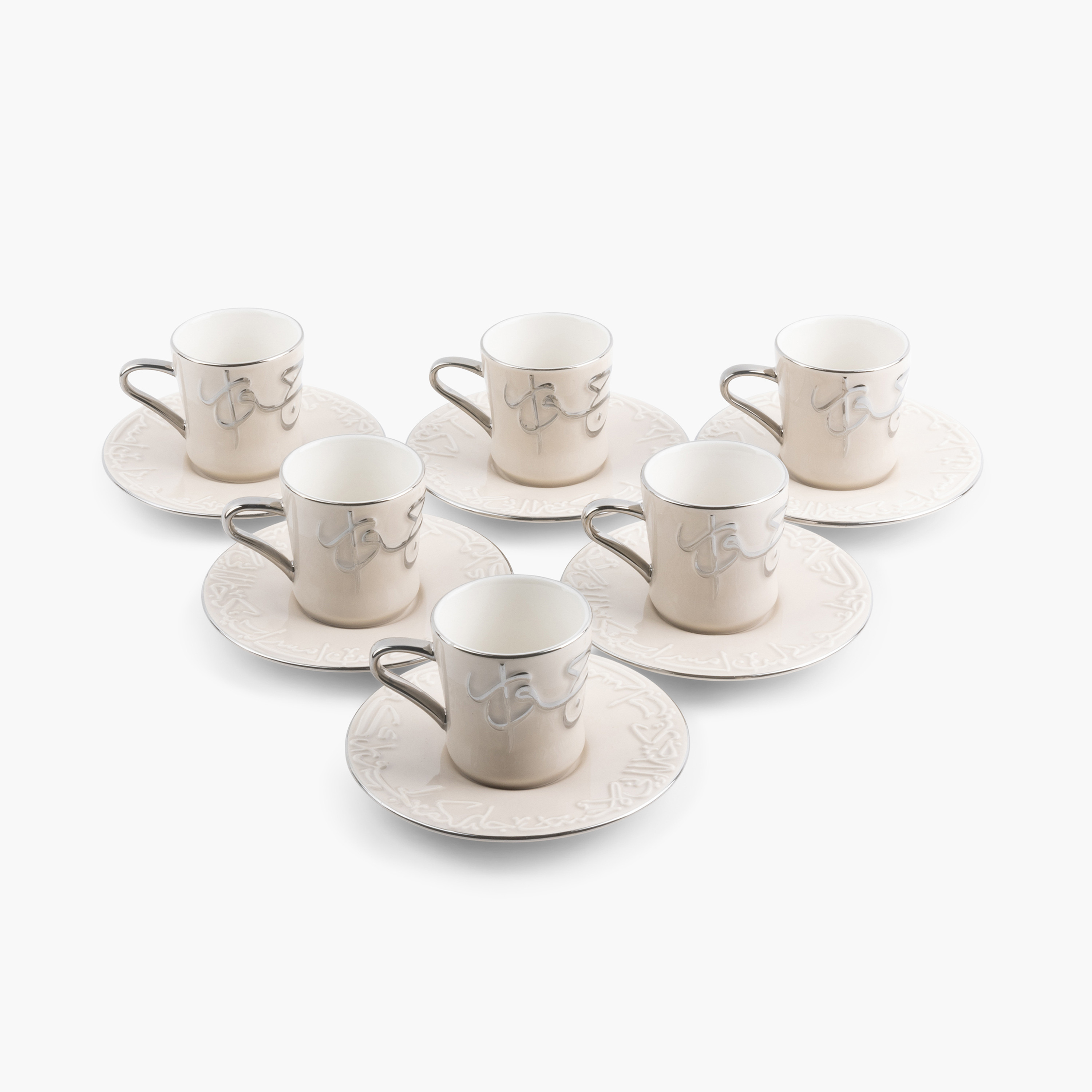 Otantik Jiwar 12-Piece Calligraphy Embossed Porcelain Tea Cup and Saucer Set - 90 ml-household-dining-teaandcoffee-teaandcoffeesets-image-5