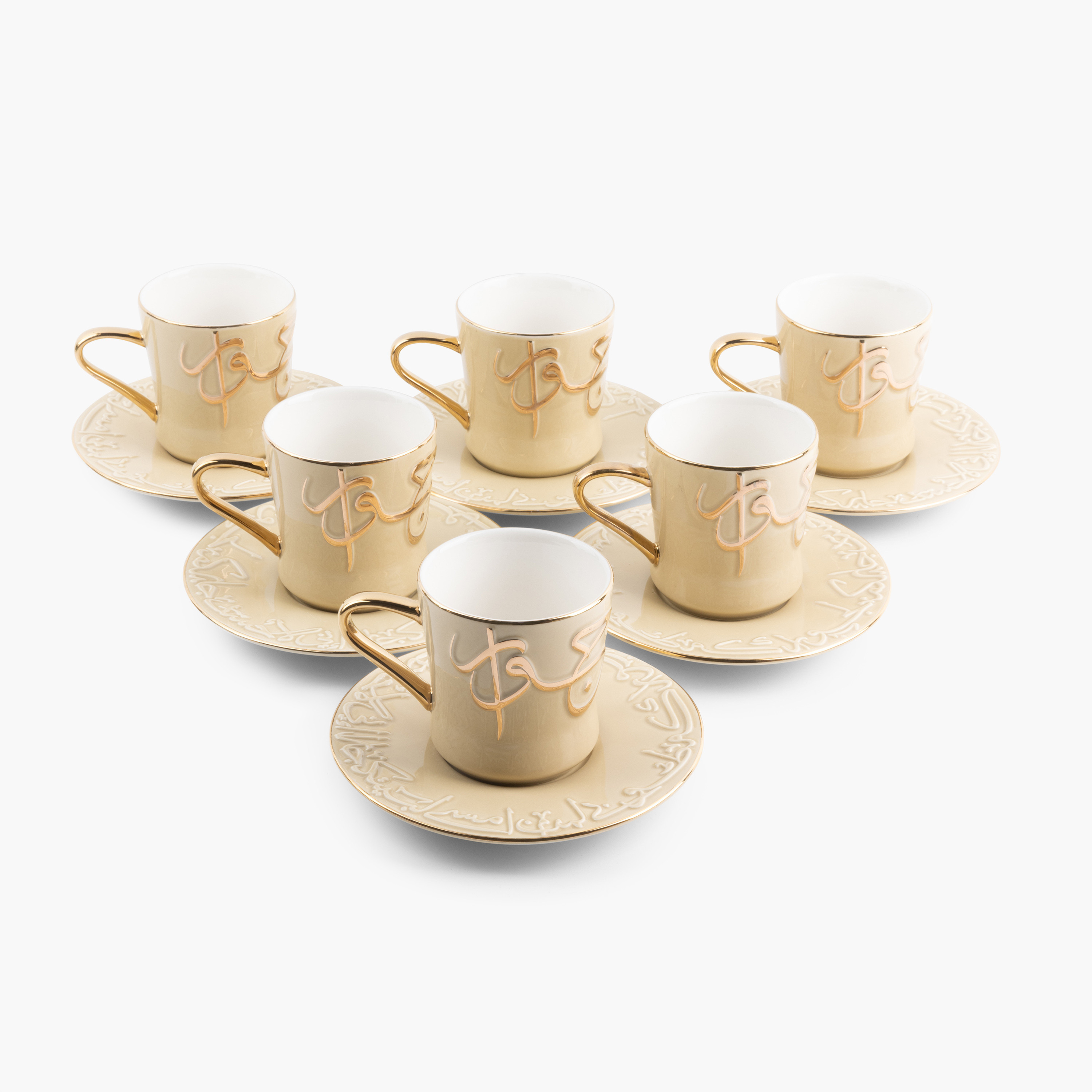 Otantik Jiwar 12-Piece Calligraphy Embossed Porcelain Tea Cup and Saucer Set - 200 ml-household-dining-teaandcoffee-teaandcoffeesets-image-5