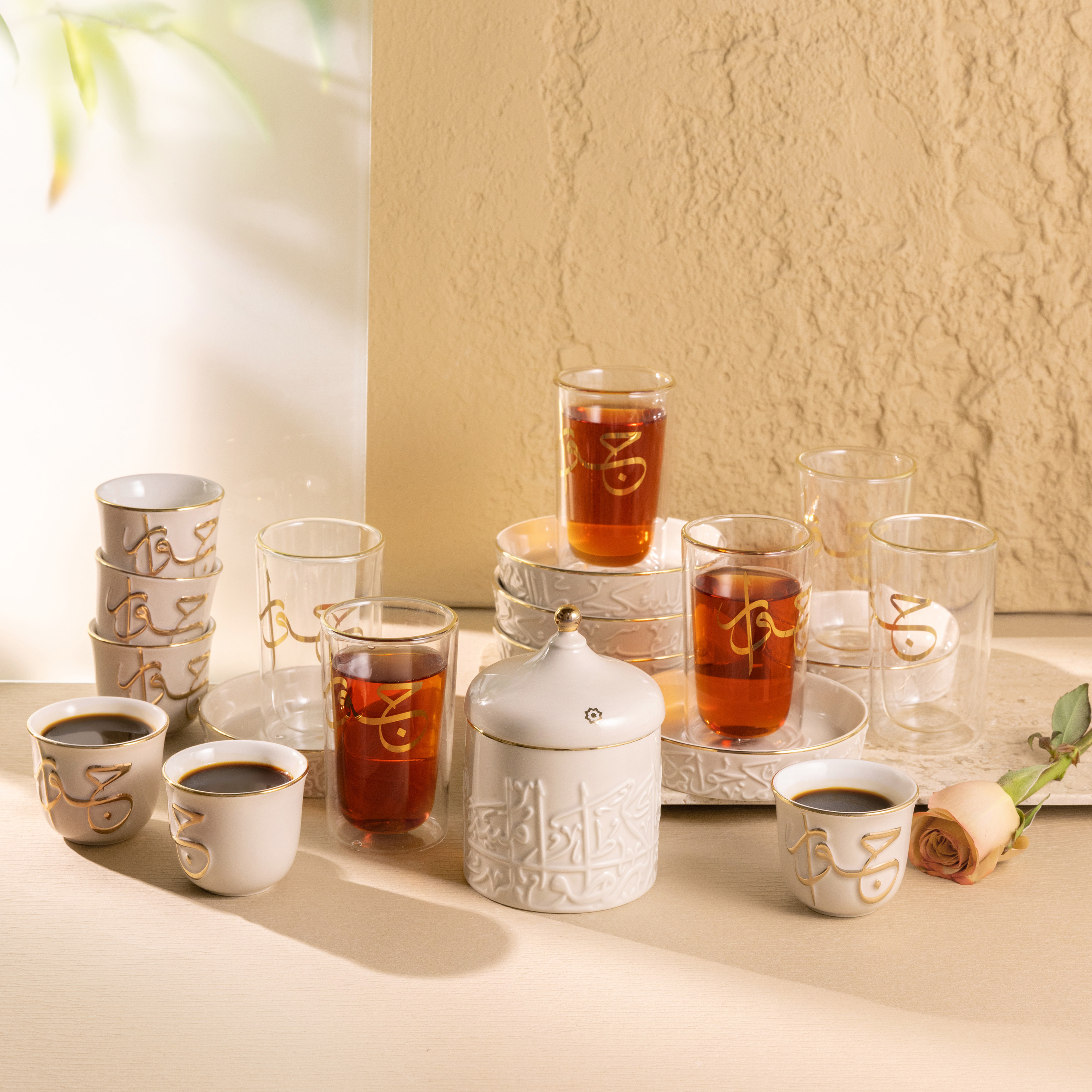 Otantik Jiwar 19-Piece Calligraphy Embossed Porcelain Tea Set-household-dining-teaandcoffee-teaandcoffeesets-image-1