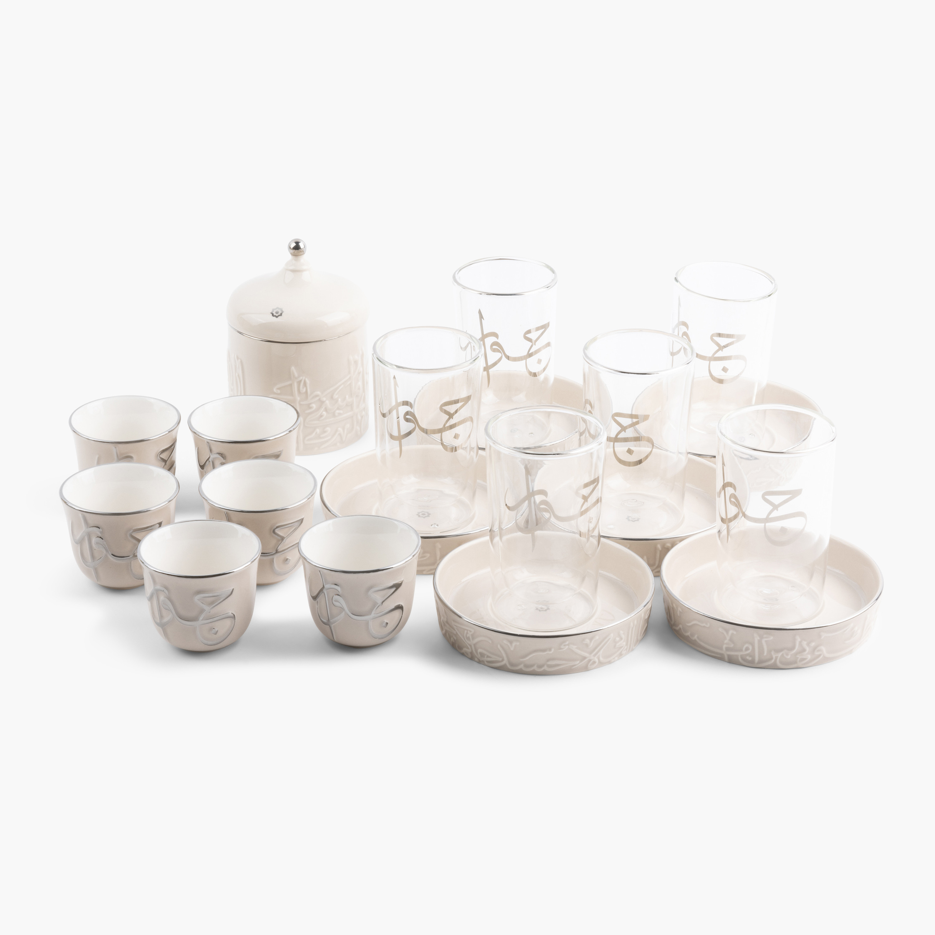 Otantik Jiwar 19-Piece Calligraphy Embossed Porcelain Tea Set-household-dining-teaandcoffee-teaandcoffeesets-image-2