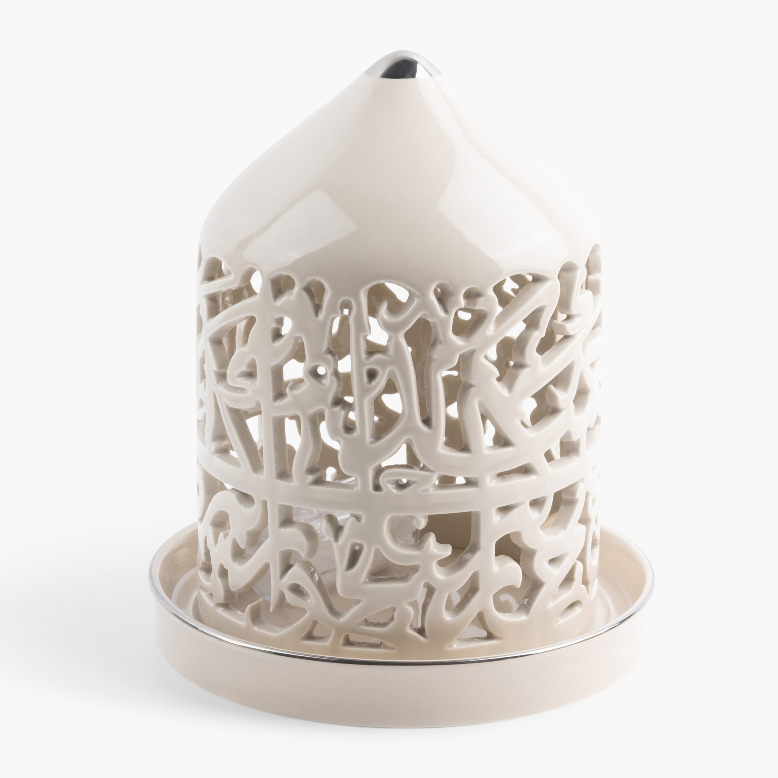 Otantik Asalah Cutwork Detail Porcelain LED Candleholder - 21 cms-household-decor-candleholdersandlanterns-image-2