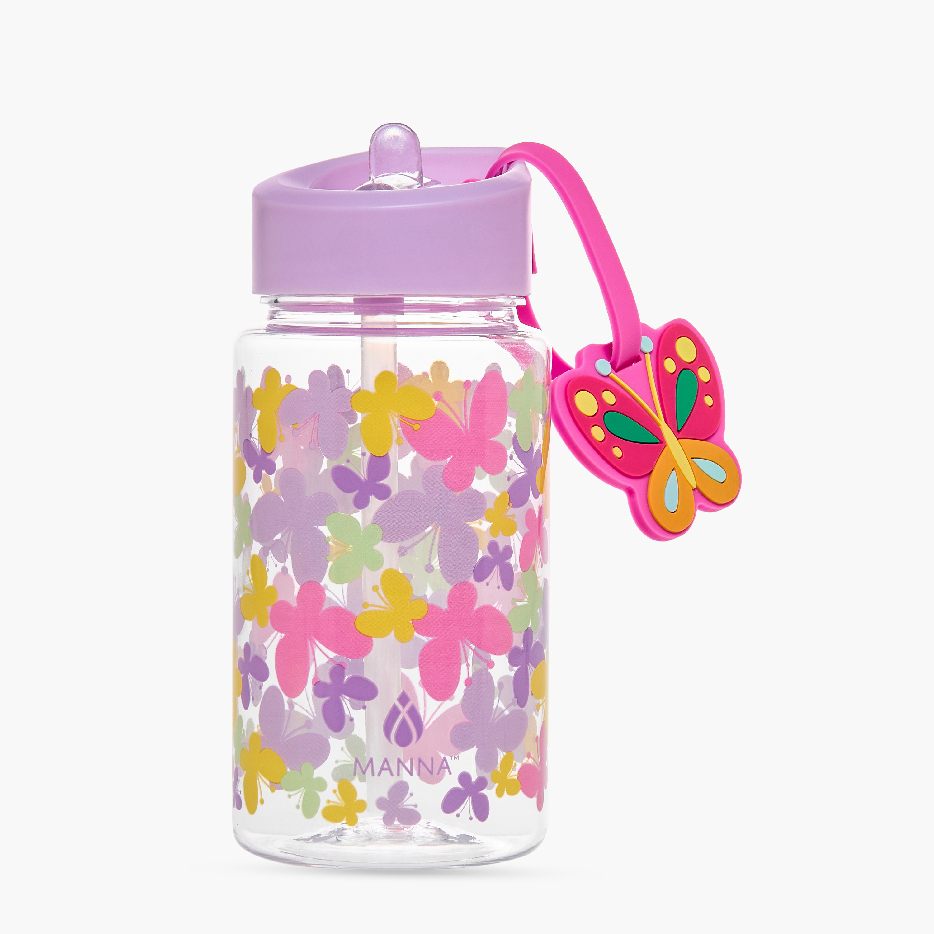 Manna Butterfly Plastic Water Bottle with Sipper and Name Tag Hanger – 440 ml-school-waterbottles-image-1