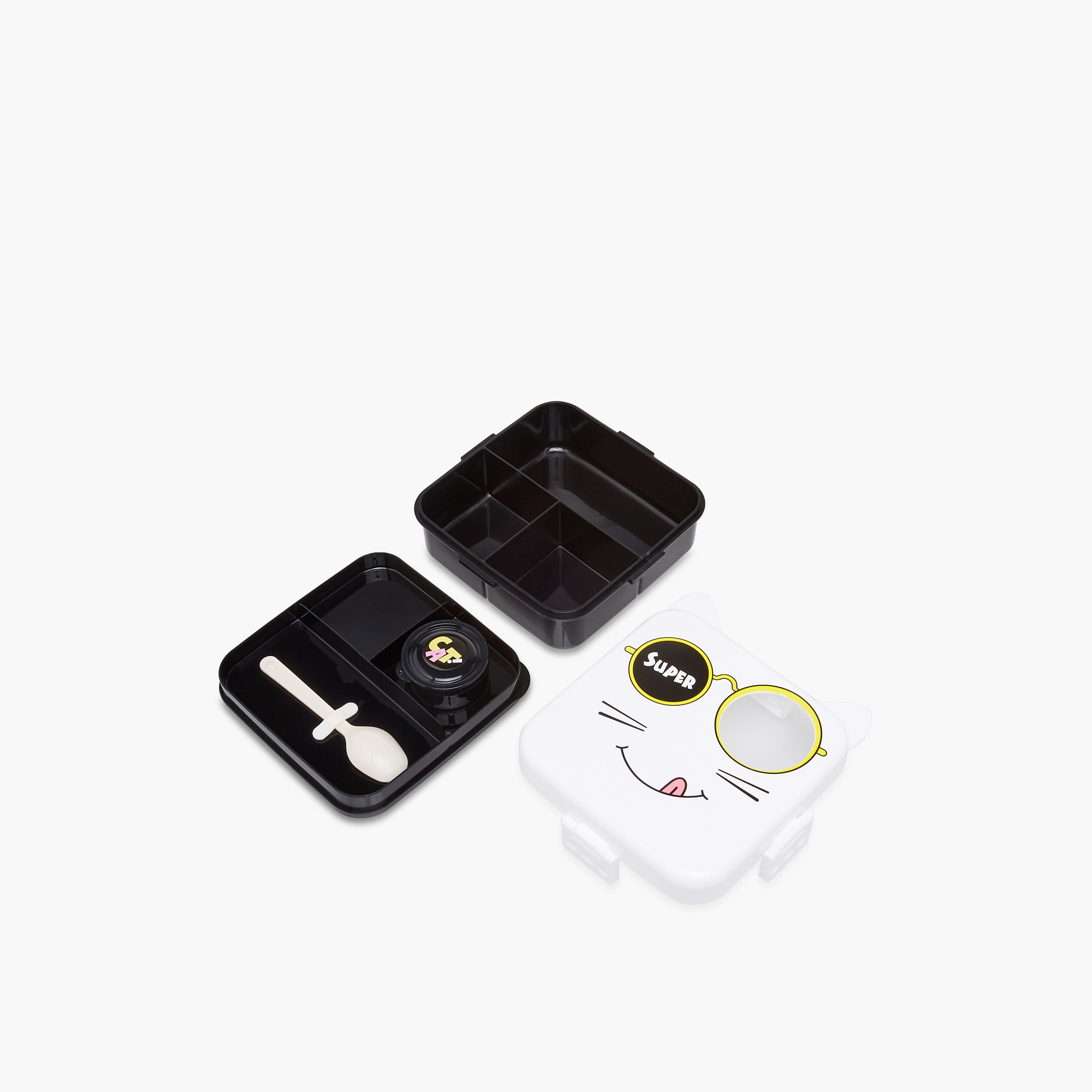Cat Print Sectioned Lunch Box with Spoon-school-lunchessentials-lunchboxes-image-4