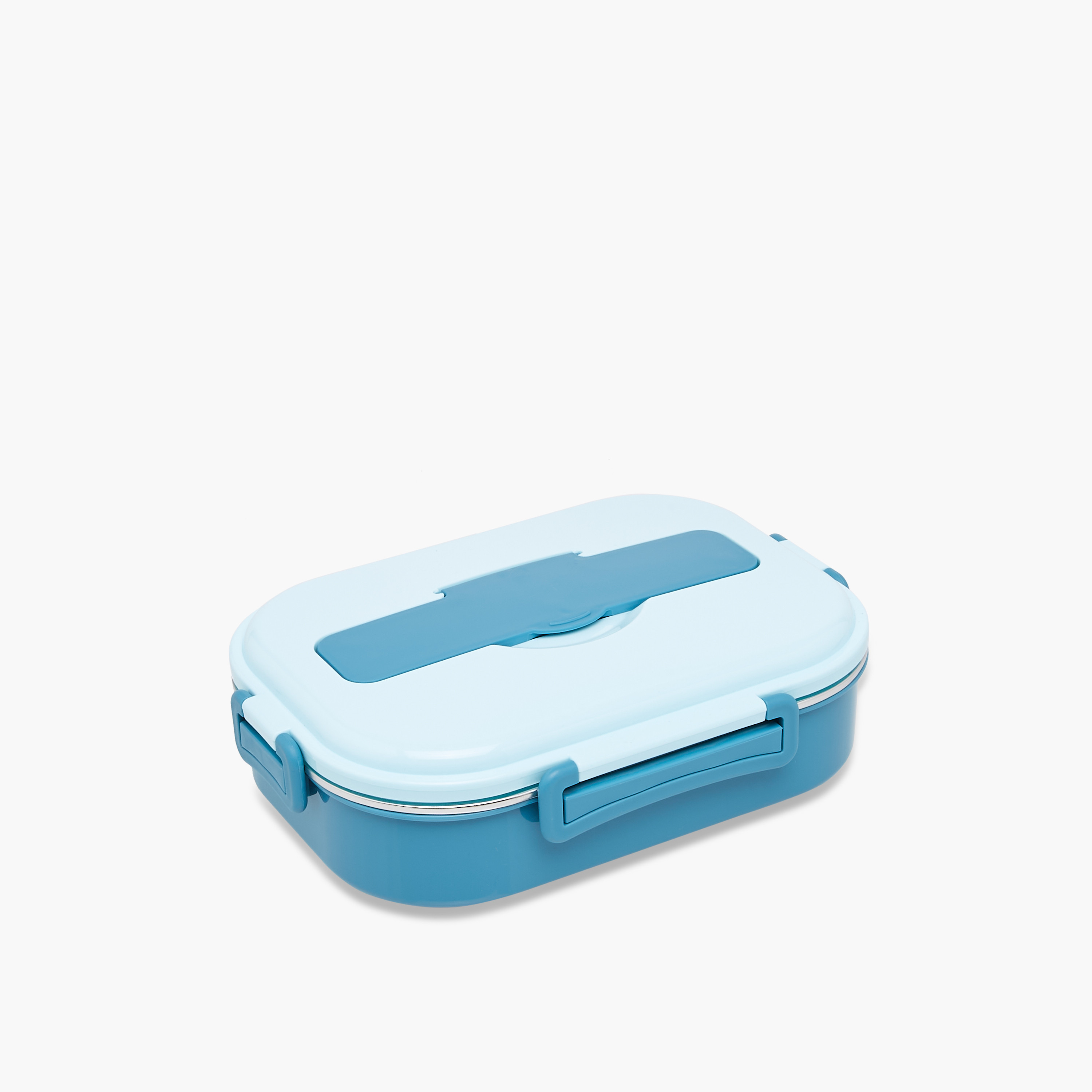 Solid Stainless Steel Sectioned Lunch Box with Cutlery and Clip Lock Closure-school-lunchessentials-lunchboxes-image-1