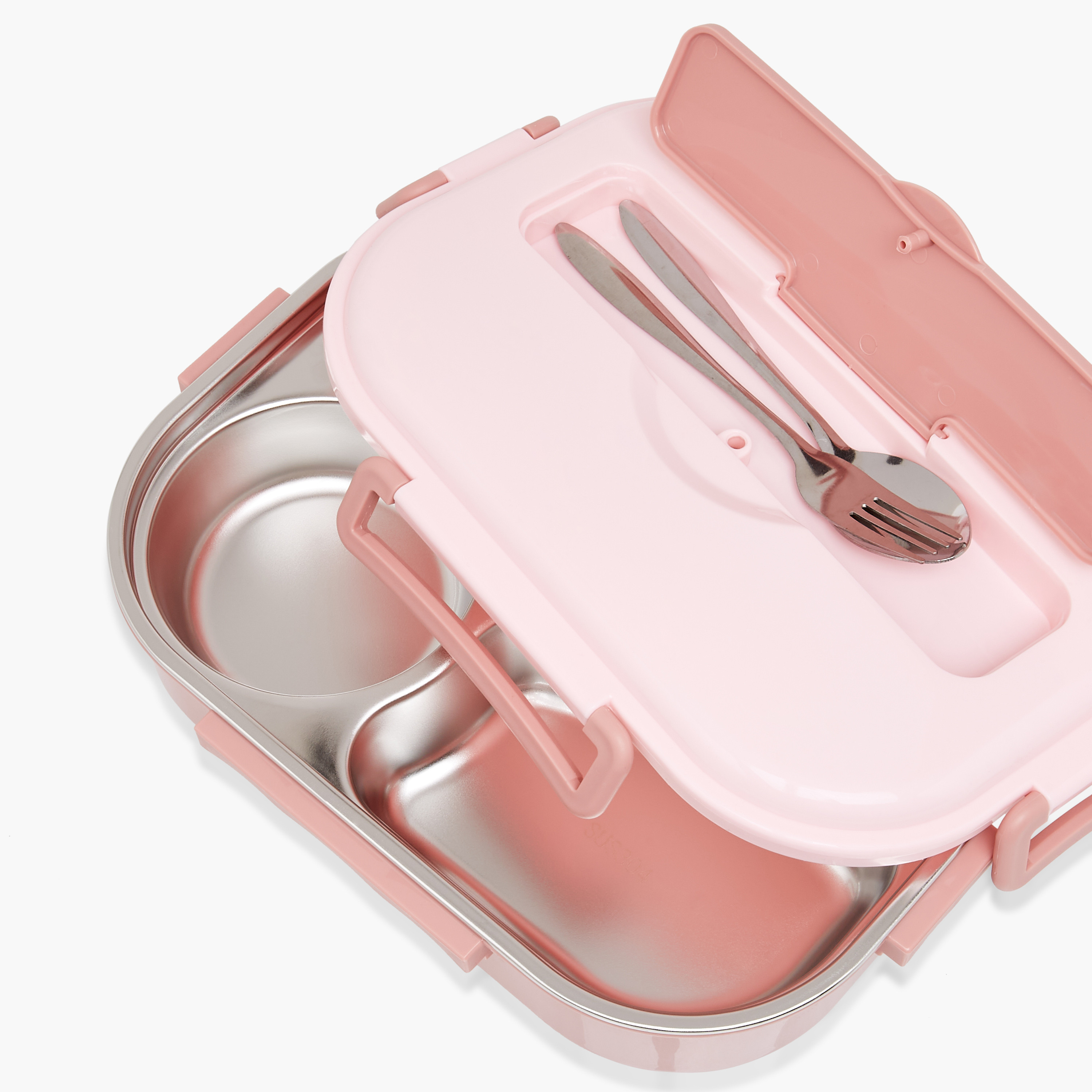صندوق غداء ستانلس ستيل 4 أقسام سادة مع أدوات مائدة - 1100 مل-school-lunchessentials-lunchboxes-image-5