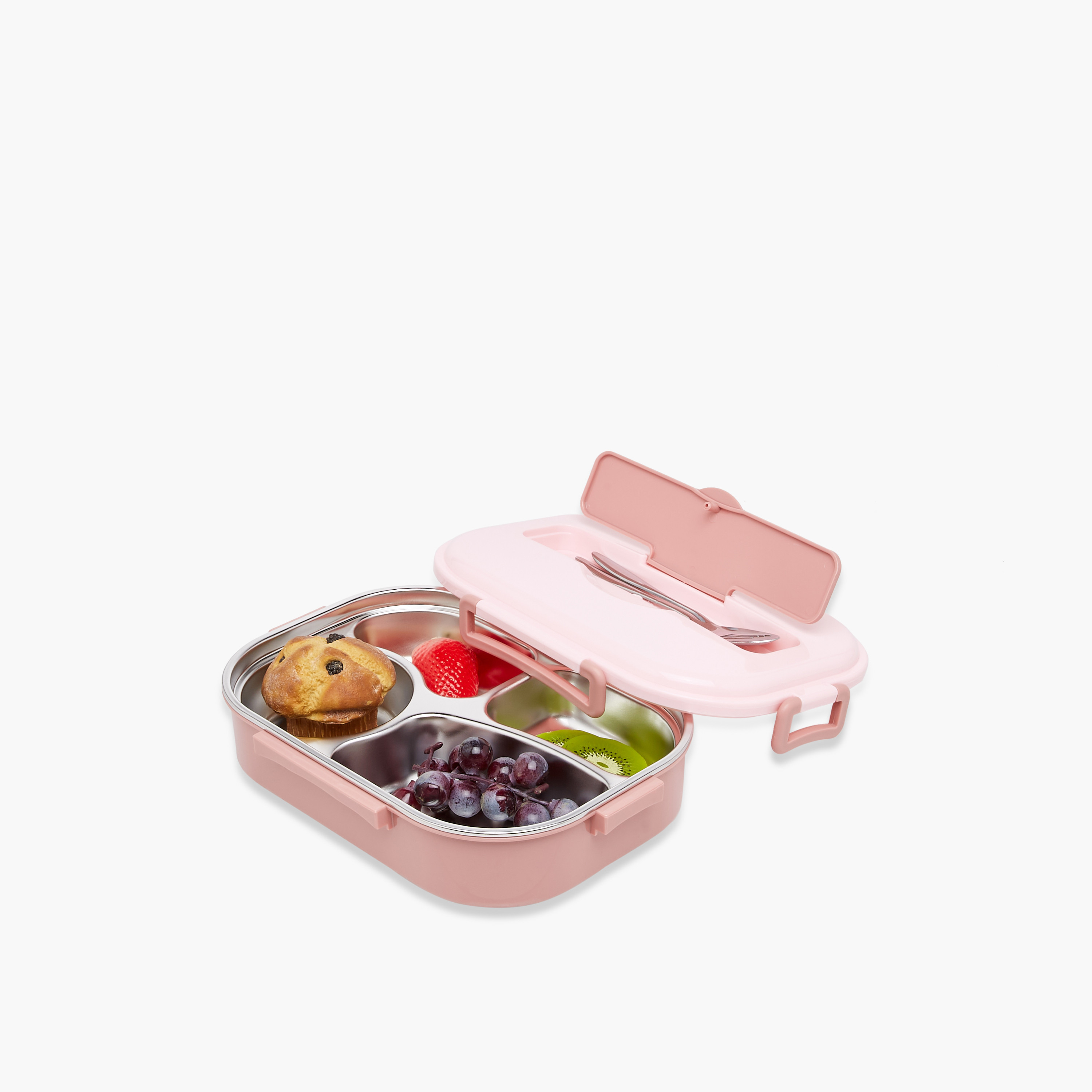 صندوق غداء ستانلس ستيل 4 أقسام سادة مع أدوات مائدة - 1100 مل-school-lunchessentials-lunchboxes-image-6