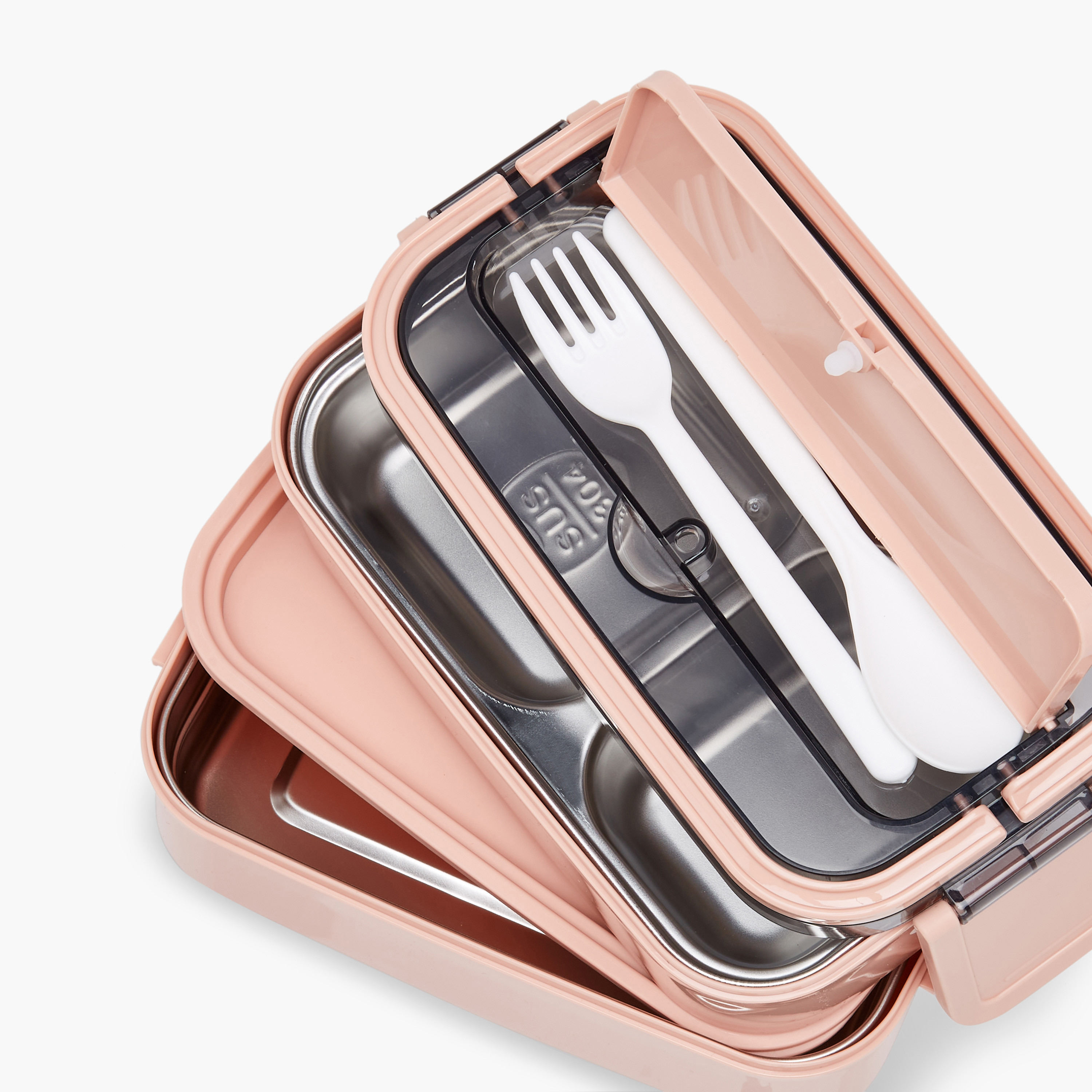Solid 2-Layer Stainless Steel Lunch Box with Cutlery - 1400 ml-school-lunchessentials-lunchboxes-image-5