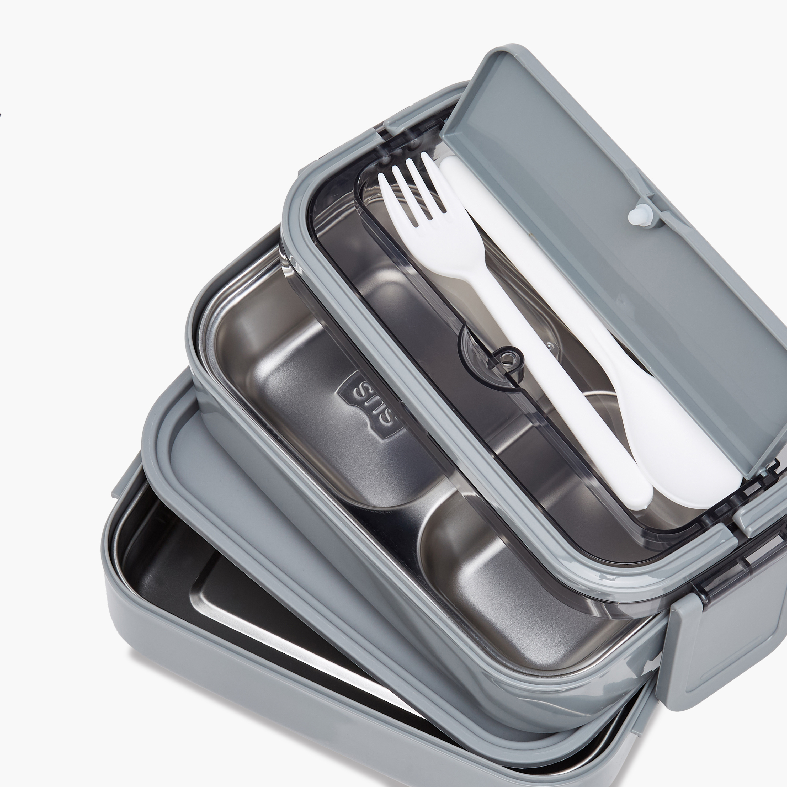 Solid 2-Layer Stainless Steel Lunch Box with Cutlery - 1400 ml-school-lunchessentials-lunchboxes-image-5