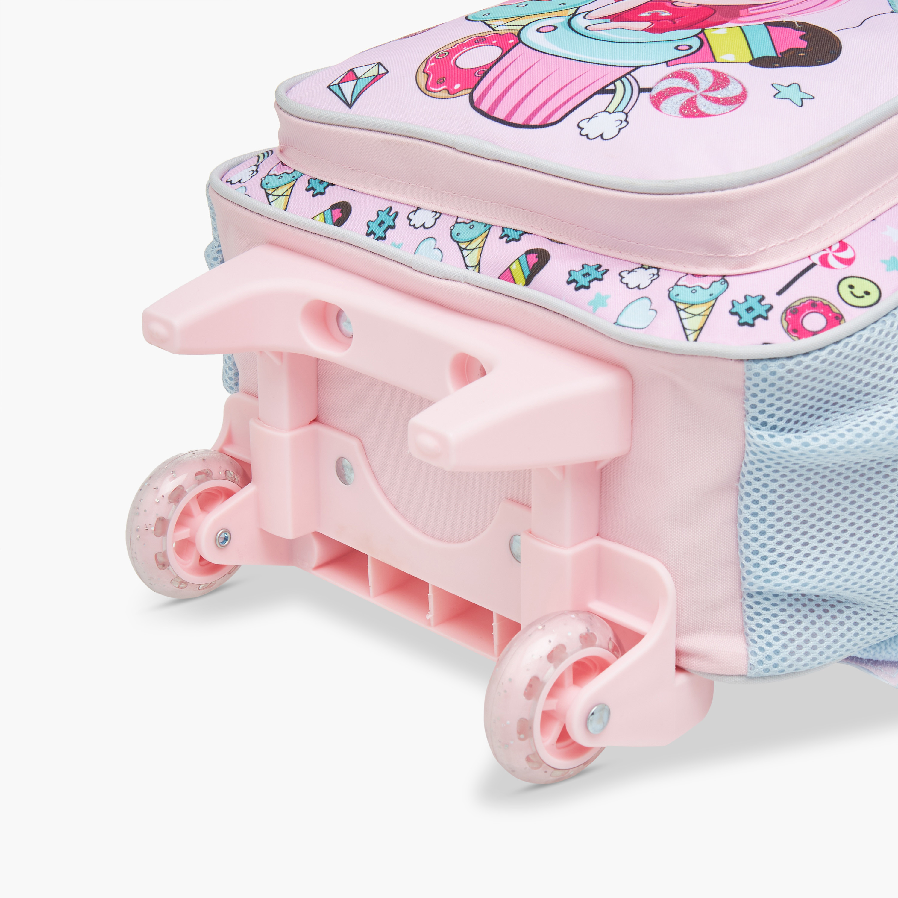 طقم شنطة ترولي مدرسية 3 قطع للبنات 2-5 سنوات مع شنطة غداء ومقلمة بطبعات من ماست-school-bagsandbackpacks-trolleybags-image-13