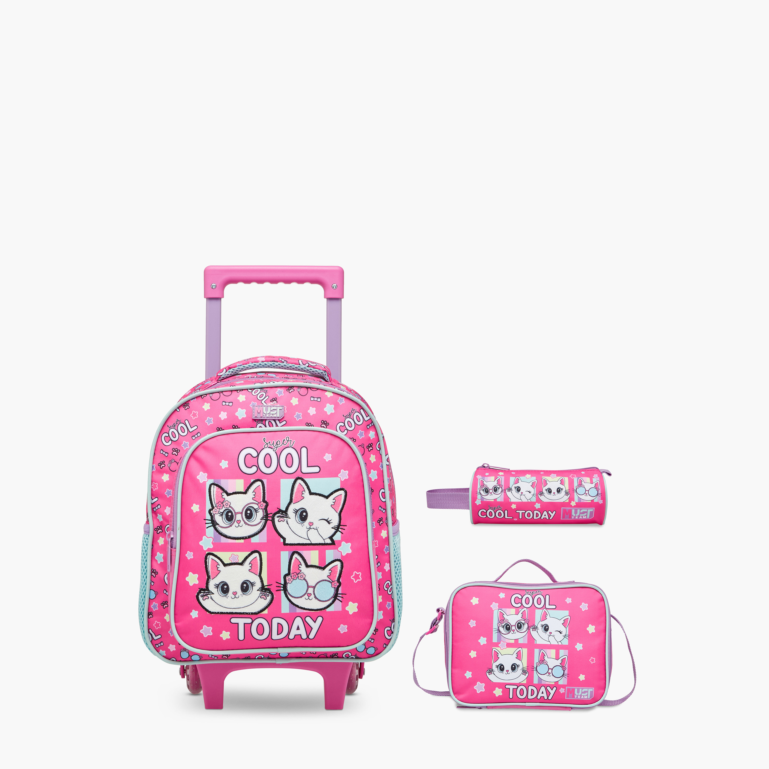 MUST Cats 3-Piece School Trolley Bag Set for Girls 2-5 Years with Lunch Bag and Pencil Pouch -promo_LS20_OMN-image-1
