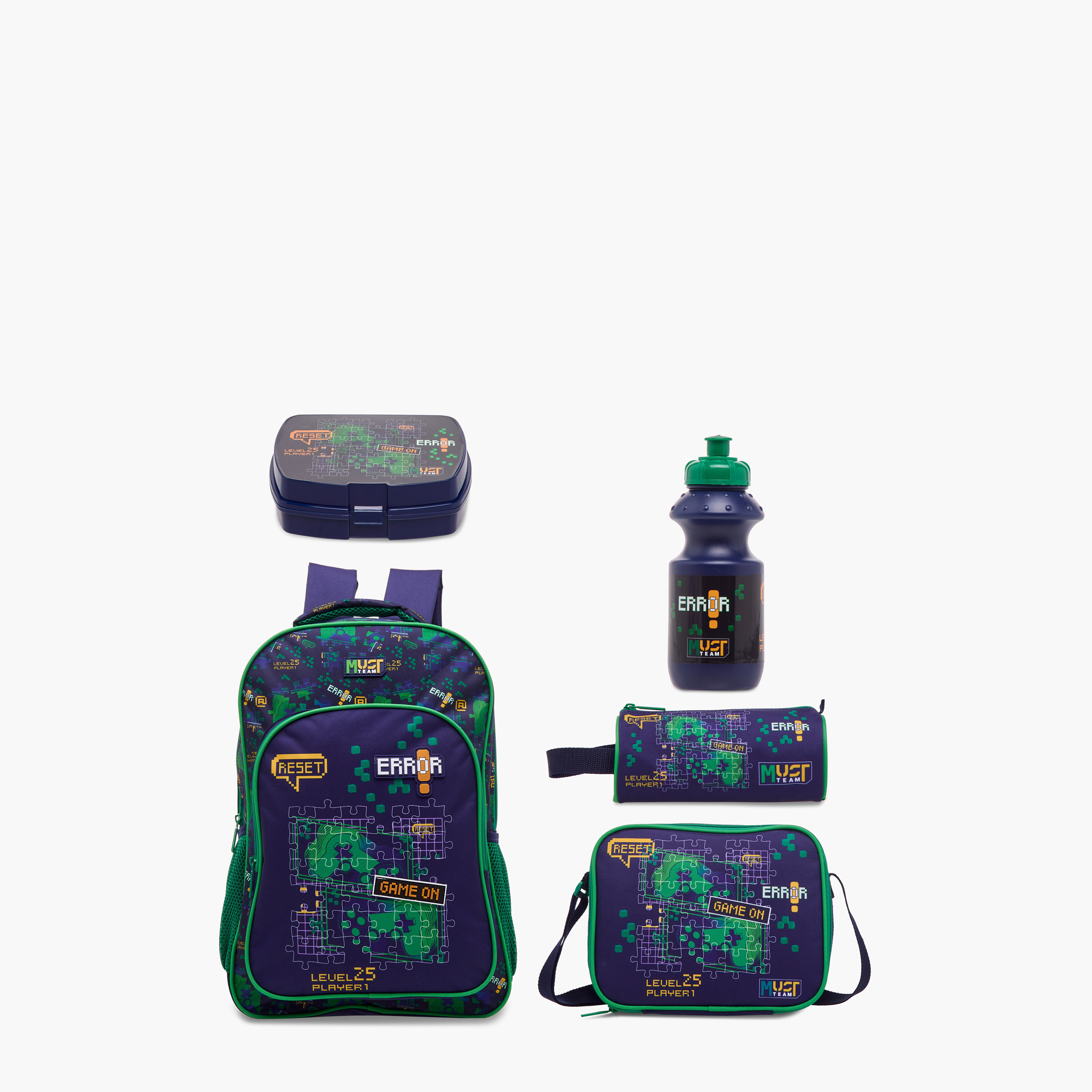 MUST 5-Piece Game Print 16-inch Backpack Set - 43x30x13 cms-school-bagsandbackpacks-sets-image-1