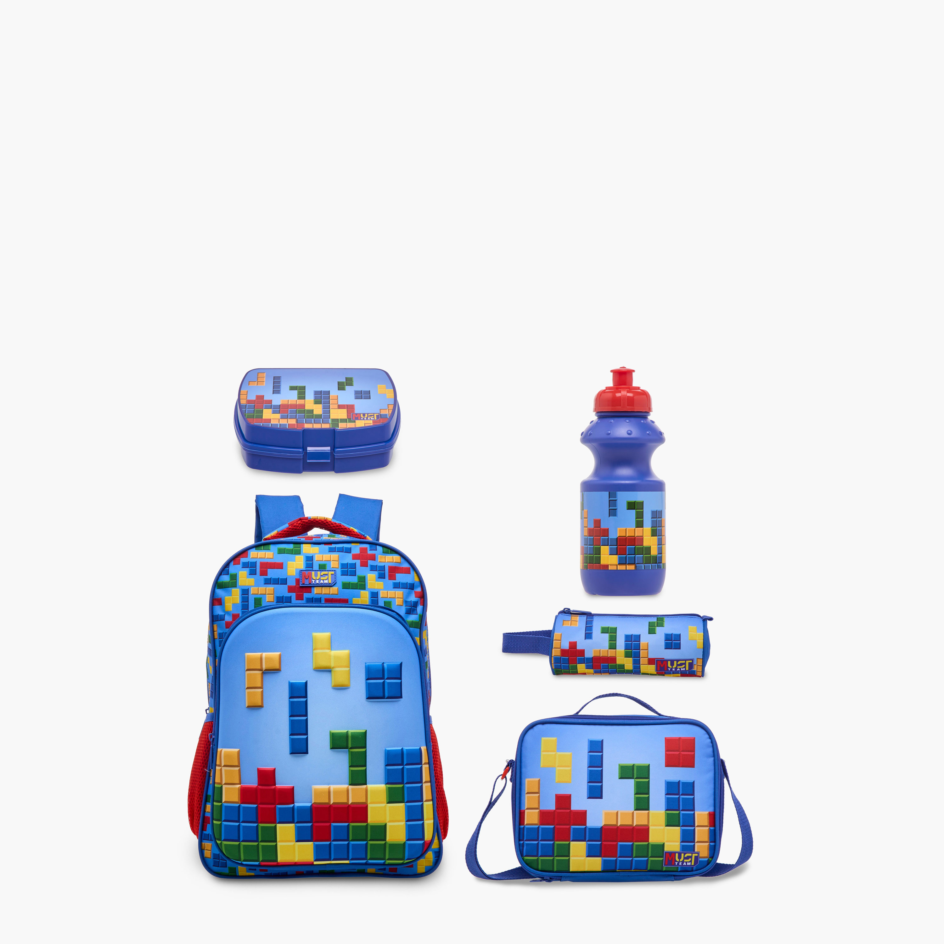 MUST 5-Piece Tetris Print 16-inch Backpack Set - 43x30x13 cms-school-bagsandbackpacks-sets-image-1