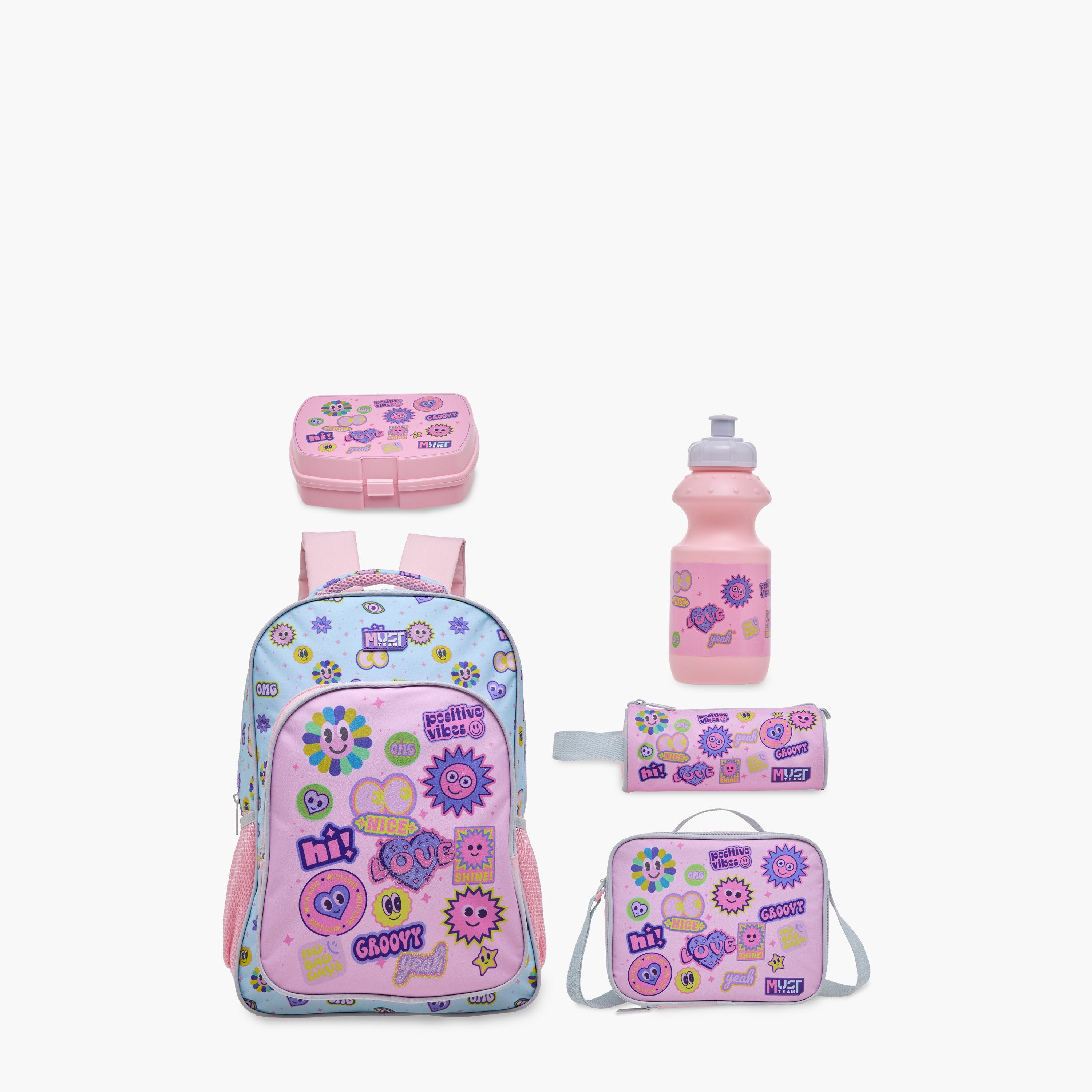 مجموعة شنطة ظهر ترولي 16 بوصة 5 قطع بطبعات من موست - 43x30x13 سم-school-bagsandbackpacks-trolleybags-image-1