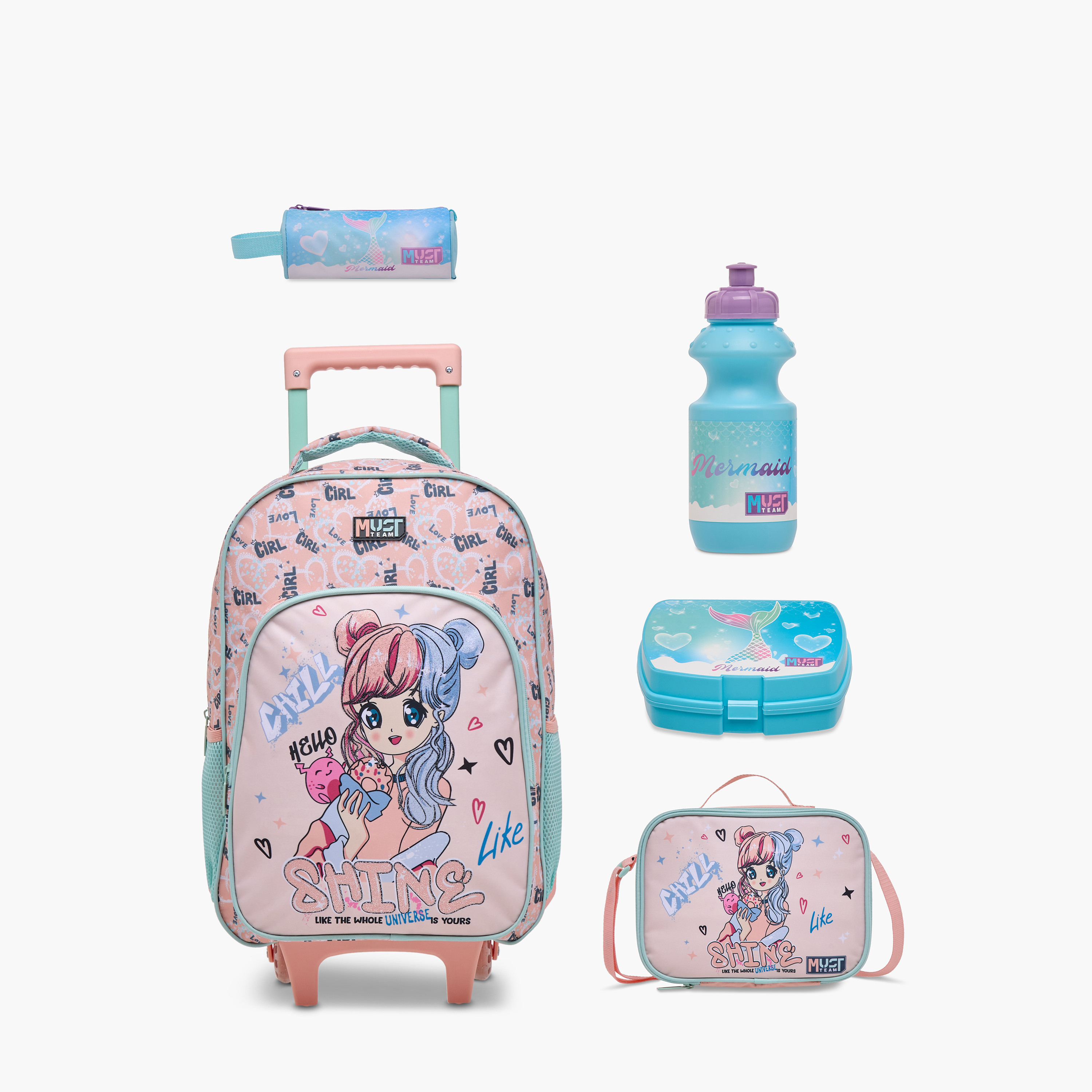 MUST Printed 5-Piece School Trolley Bag Set for Girls 5-8 Years with Lunch Bag and Pencil Pouch -school-bagsandbackpacks-trolleybags-image-1