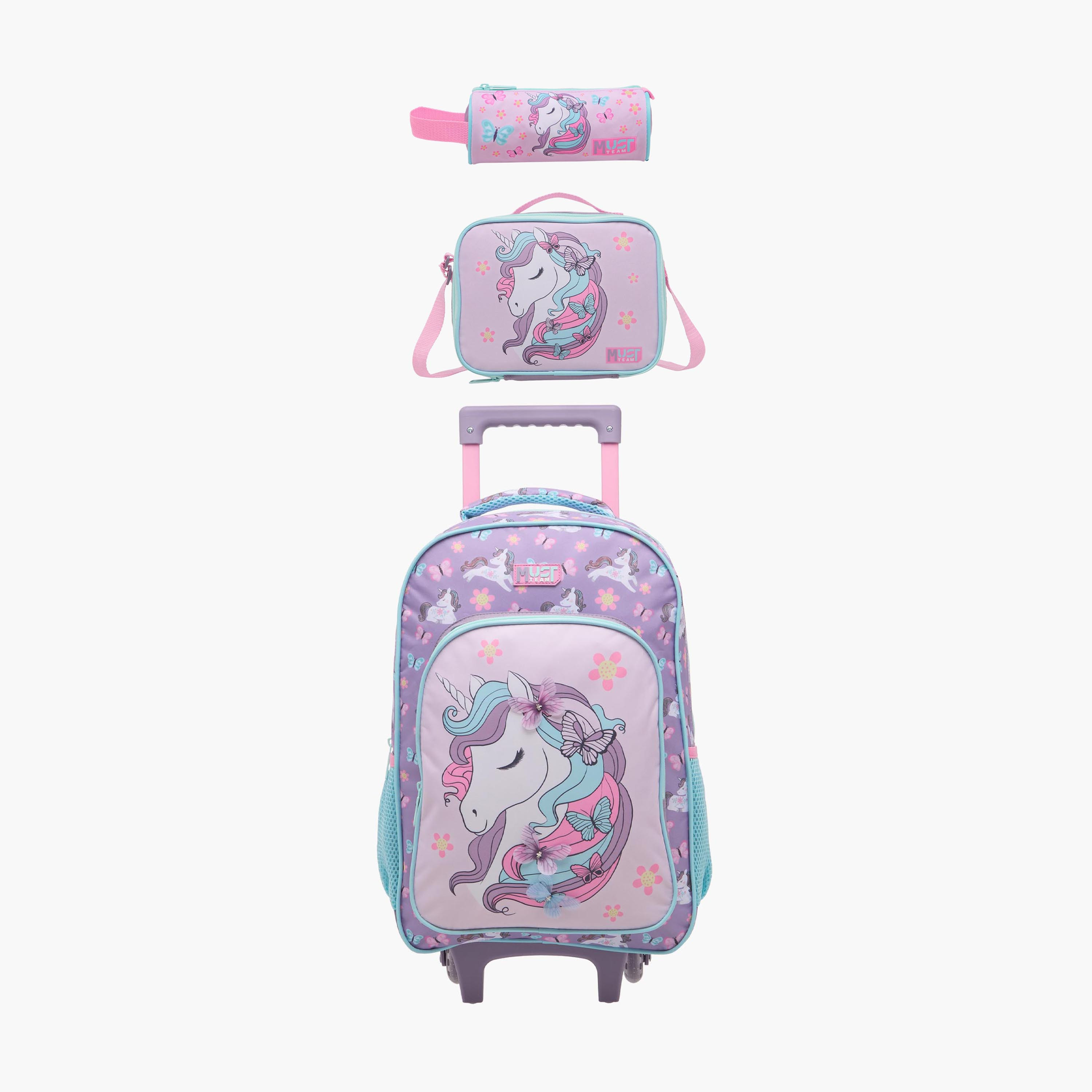 MUST Unicorn 3-Piece School Trolley Bag Set for Girls 5-8 Years with Lunch Bag and Pencil Pouch -promo_LS20_OMN-image-1