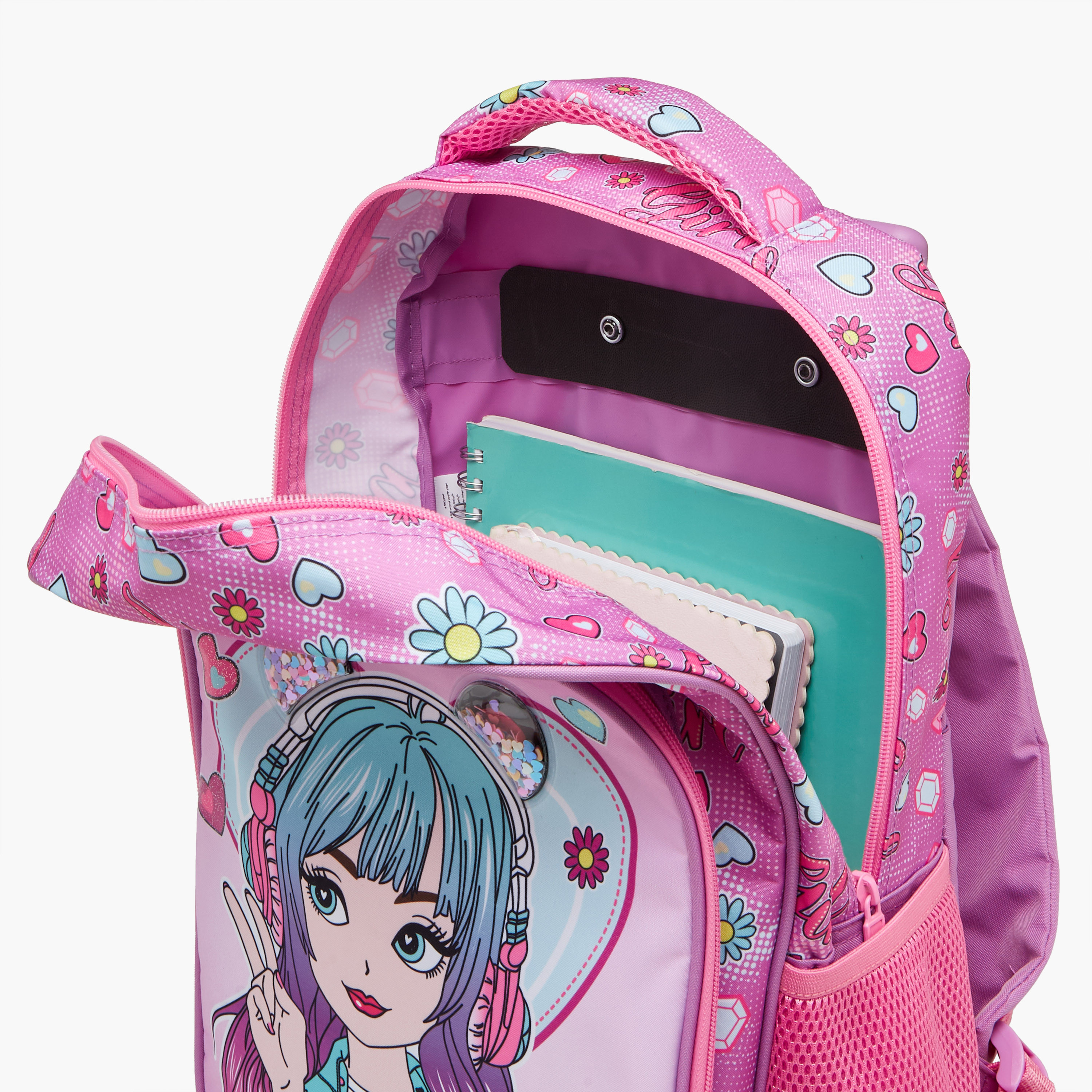 طقم شنطة ترولي مدرسية 3 قطع للبنات 5-8 سنوات مع شنطة غداء ومقلمة بطبعات من ماست-school-bagsandbackpacks-trolleybags-image-19