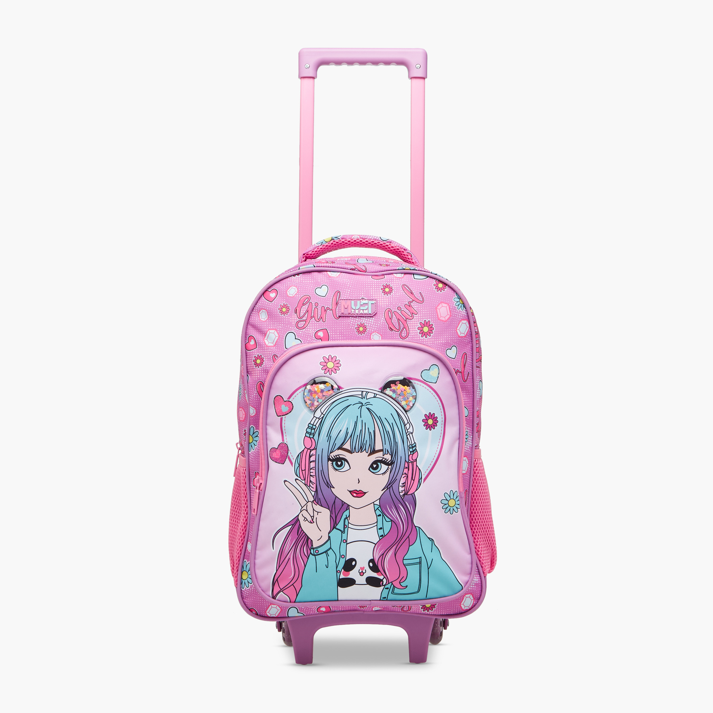 طقم شنطة ترولي مدرسية 3 قطع للبنات 5-8 سنوات مع شنطة غداء ومقلمة بطبعات من ماست-school-bagsandbackpacks-trolleybags-image-6
