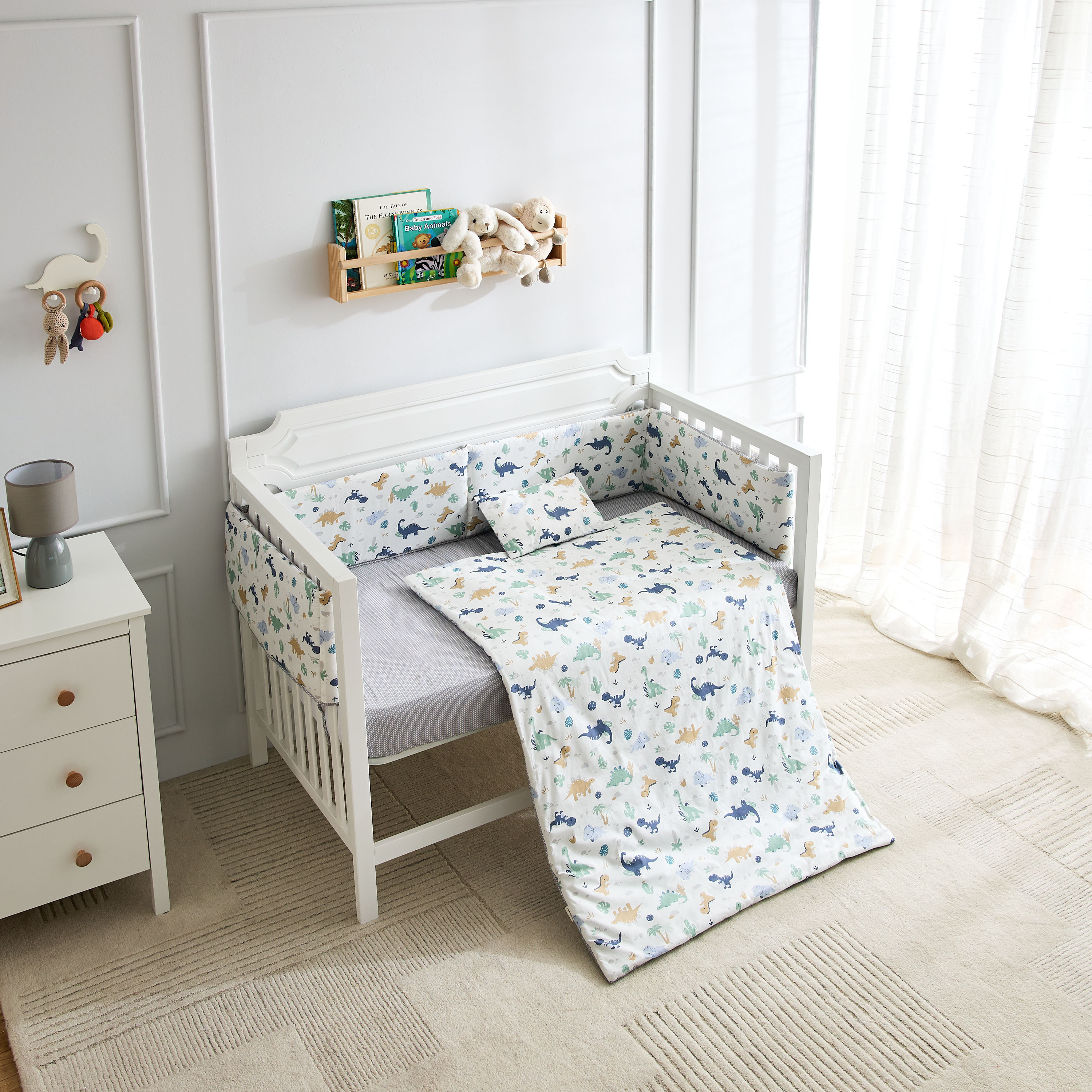 طقم مفروشات بطبعات ديناصورات من جونيورز - 4 قطع - 90×130 سم-baby-nursery-babybedding-image-2